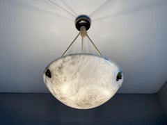 Gorgeous Large & Pure White Alabaster Pendant Chandelier W. Mint Rope & Canopy