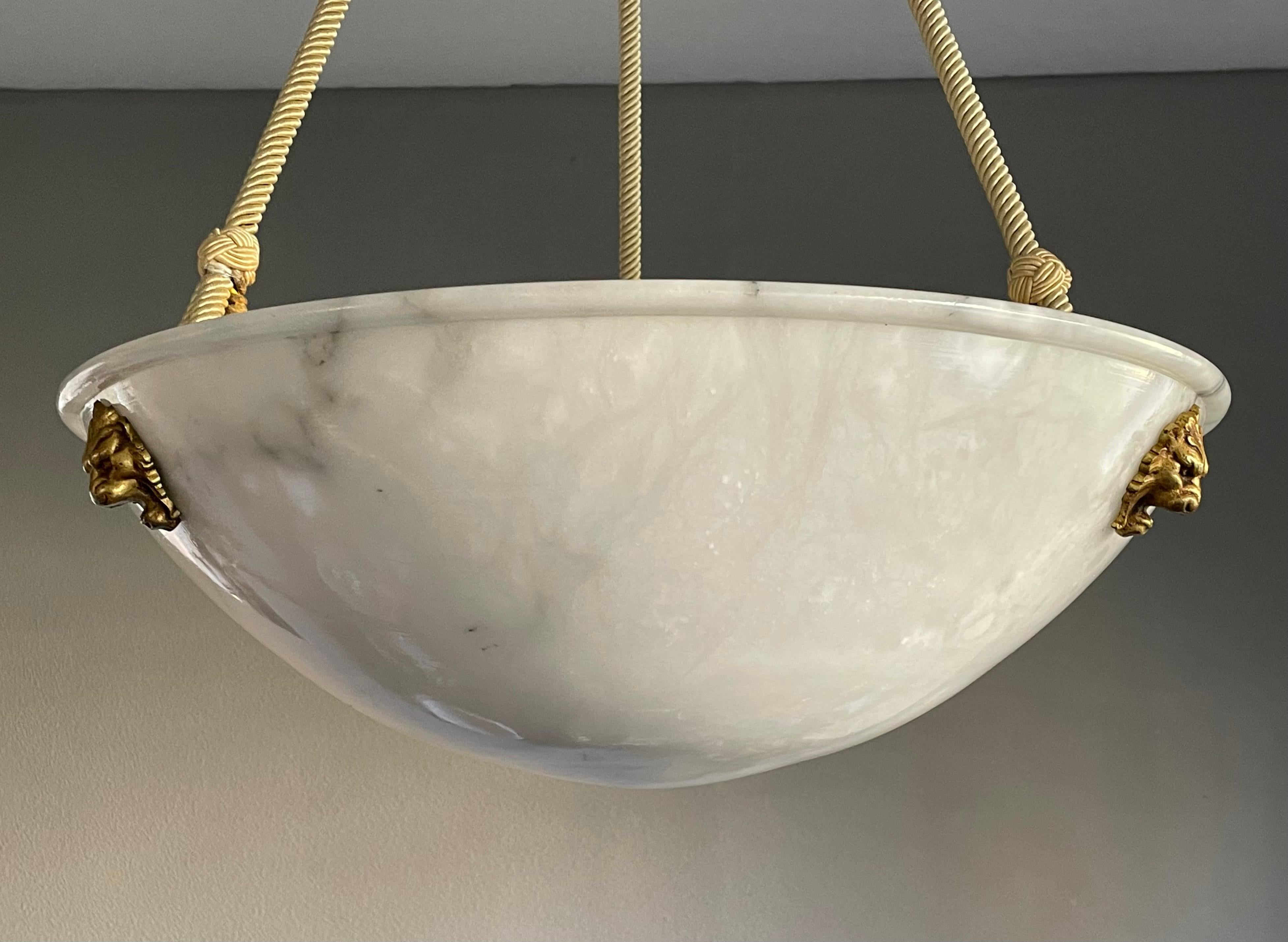 Gorgeous Large & Pure White Alabaster Pendant Chandelier W. Mint Rope & Canopy 10