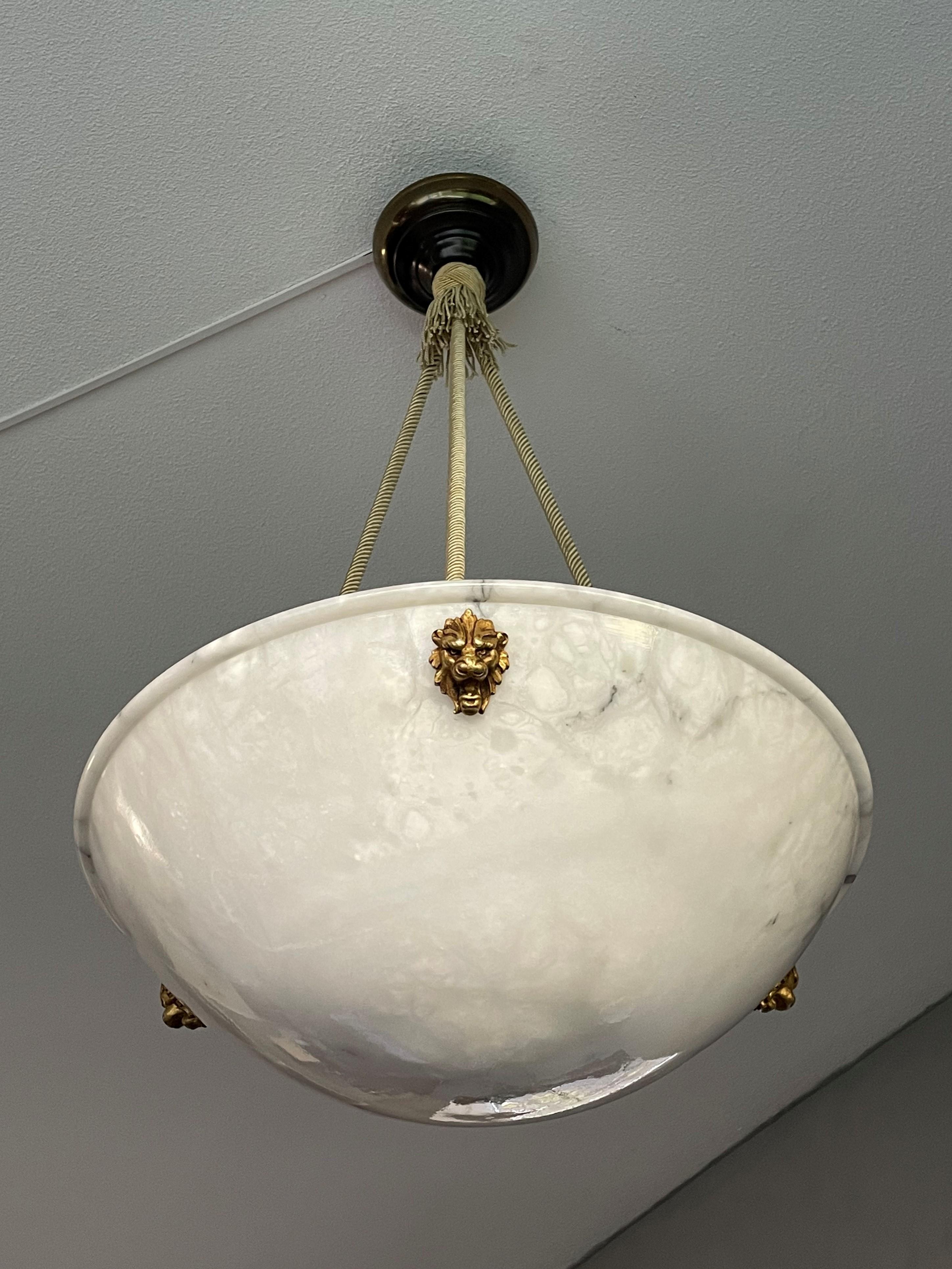 European Gorgeous Large & Pure White Alabaster Pendant Chandelier W. Mint Rope & Canopy