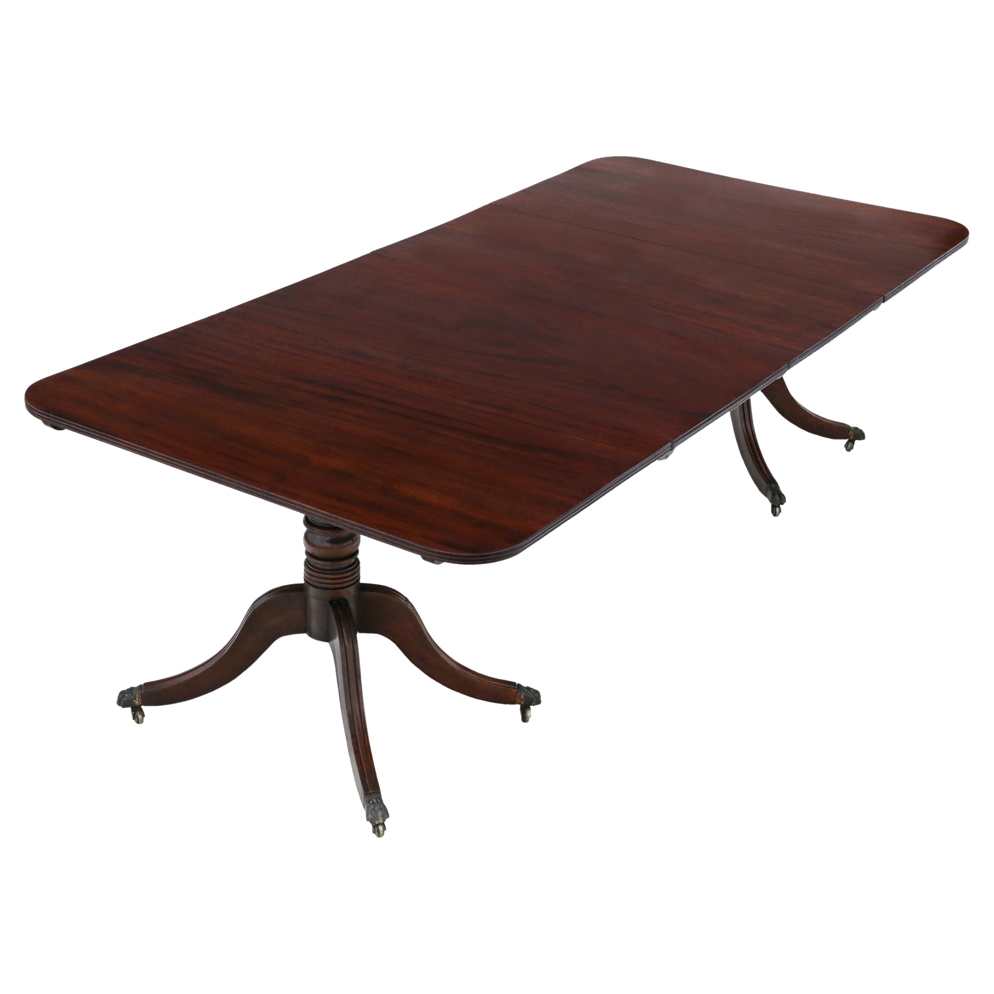 Antique Large Quality 8'3" Mahogany Extending Dining Table Pedestal 19th Century For Sale