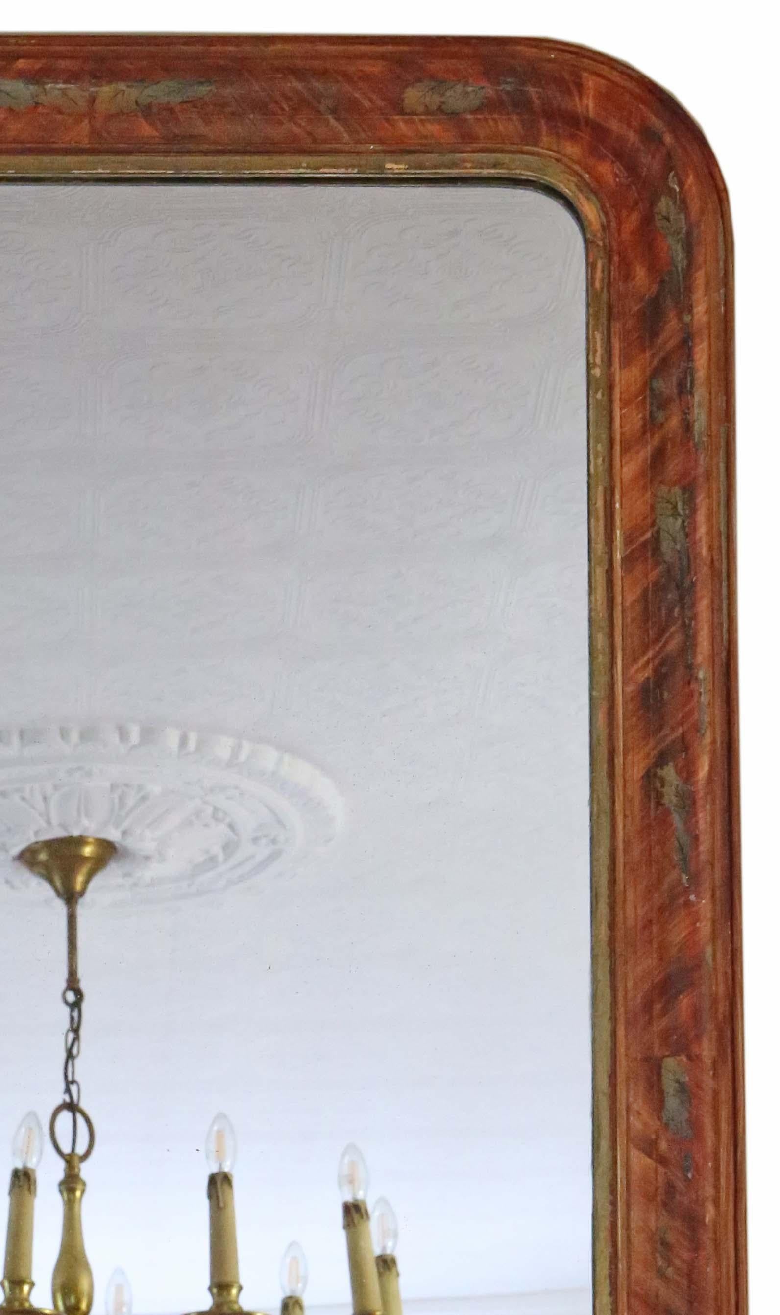 Glass Antique Large Quality Decorated Wall or Overmantle Mirror, 19th Century For Sale