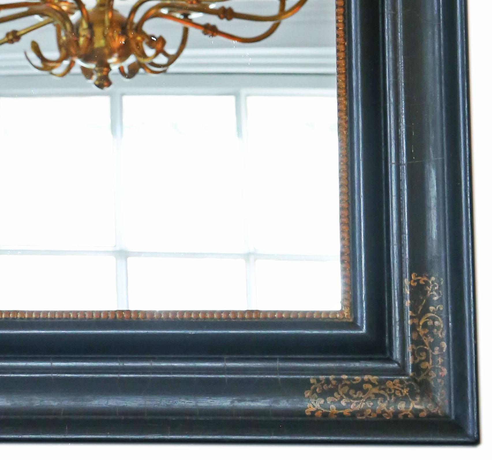 Glass Antique Large Quality Decorative Ebonized and Gilt Overmantle Wall Mirror, C1900 For Sale