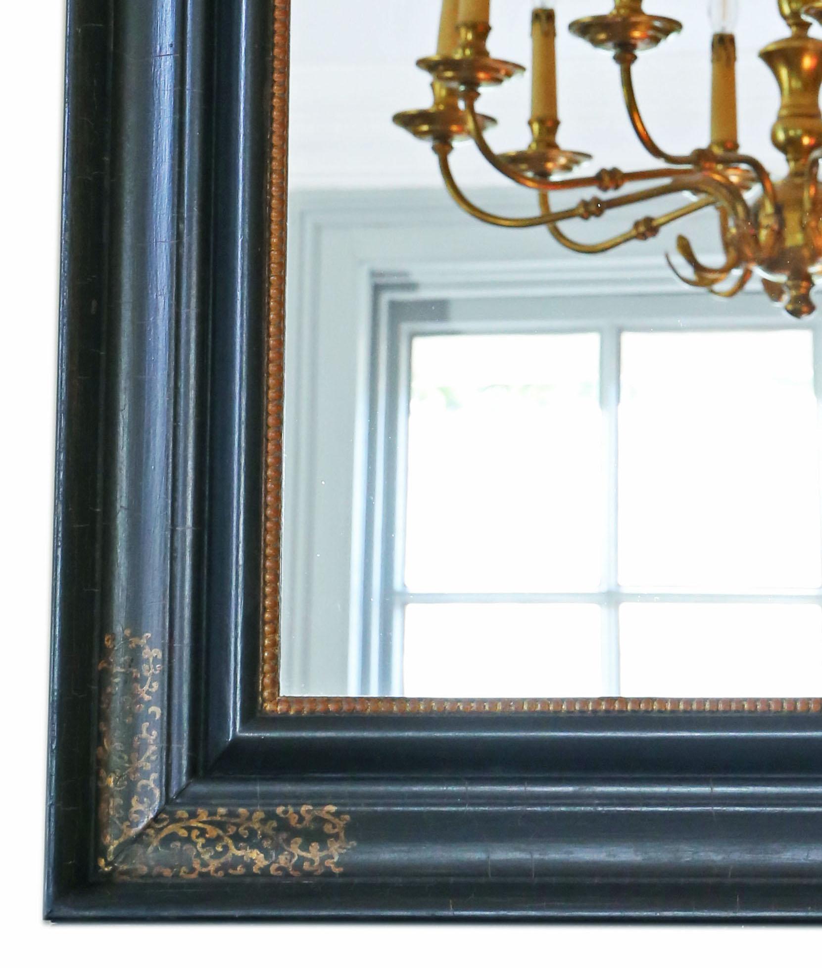 Antique Large Quality Decorative Ebonized and Gilt Overmantle Wall Mirror, C1900 For Sale 1