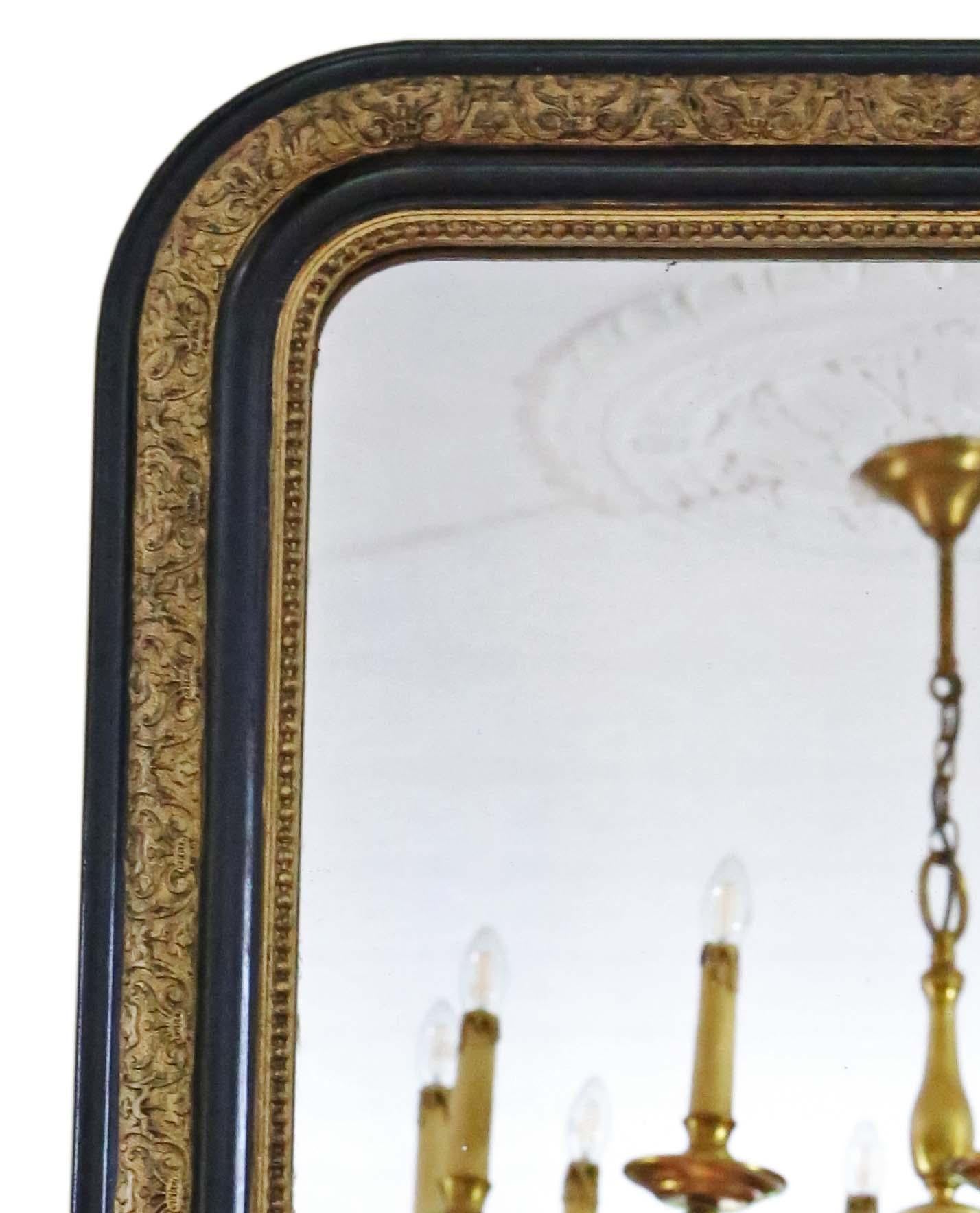 Antique large quality ebonised and gilt overmantle wall mirror 19th Century In Good Condition For Sale In Wisbech, Cambridgeshire