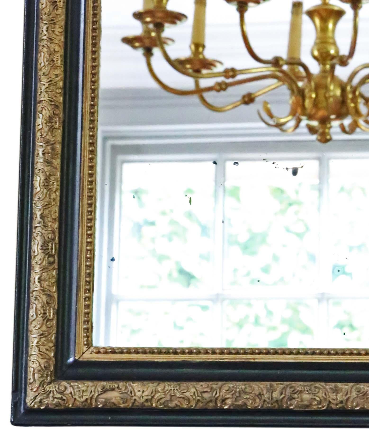 Antique grand miroir de manteau ébonisé et doré 19ème siècle en vente 1