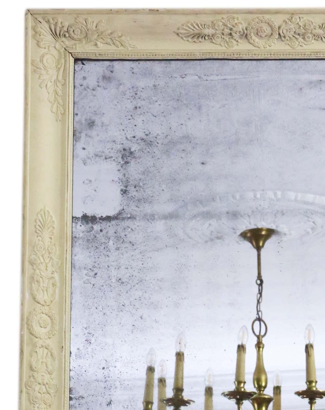 Antique Large Quality French Painted Wall Overmantle Mirror 19th Century In Good Condition For Sale In Wisbech, Cambridgeshire