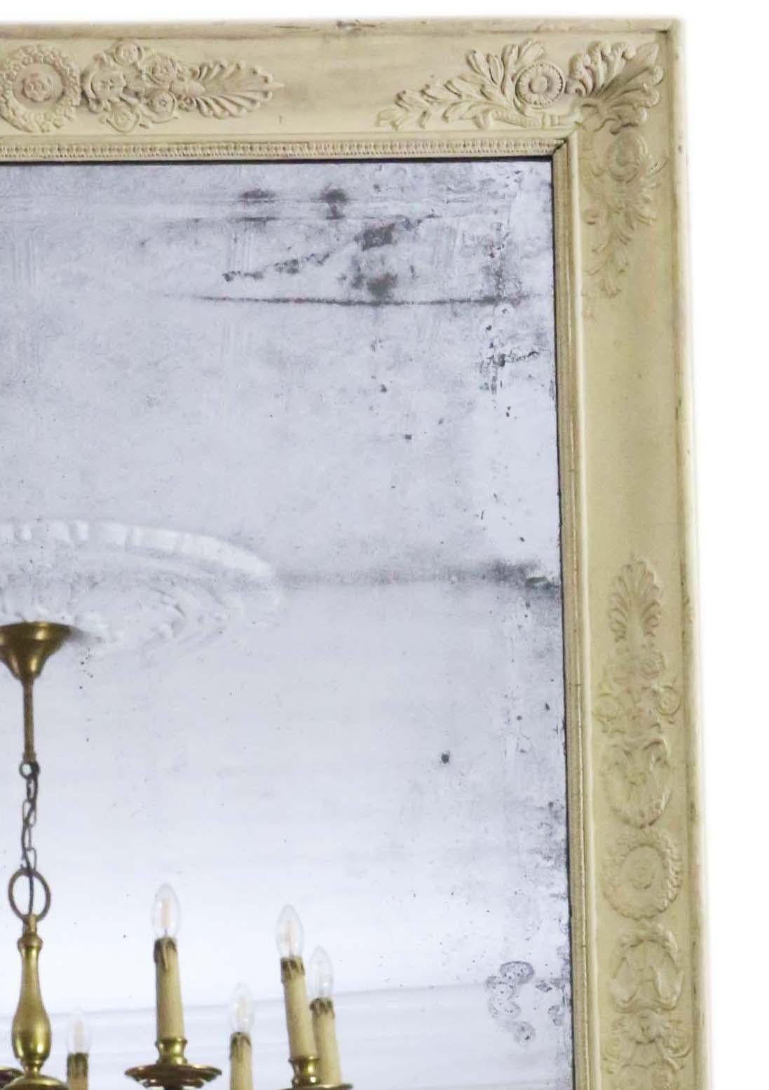 Glass Antique Large Quality French Painted Wall Overmantle Mirror 19th Century For Sale