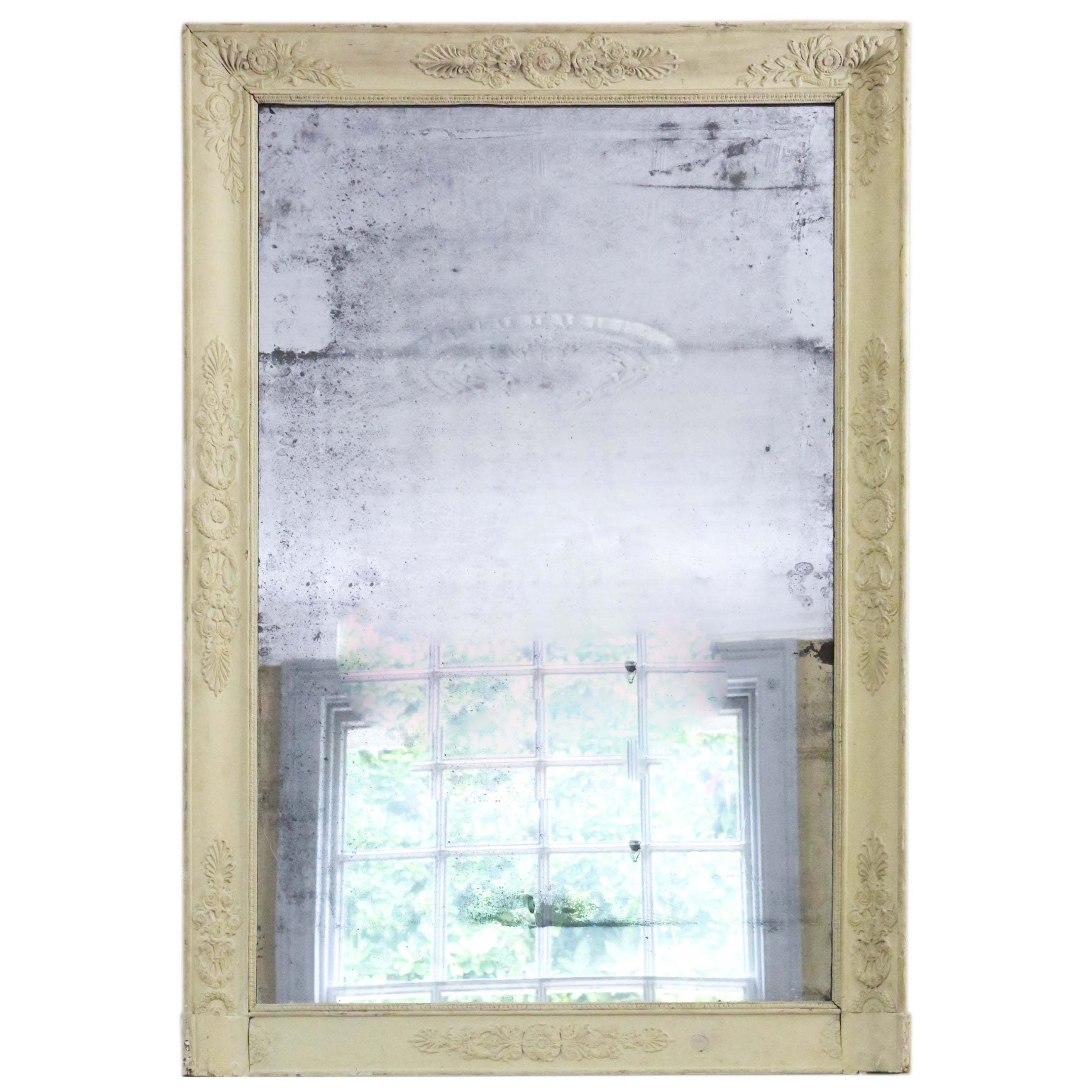 Antique Mirror da parete dipinto in Francia di grandi dimensioni del XIX secolo