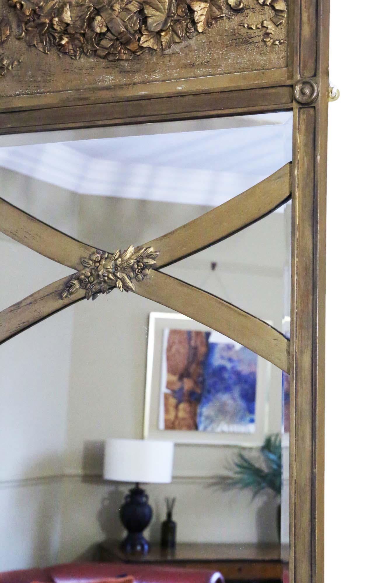 Vetro Antique Mirror di qualità, grande specchio da parete dorato a tutta altezza C1920 in vendita
