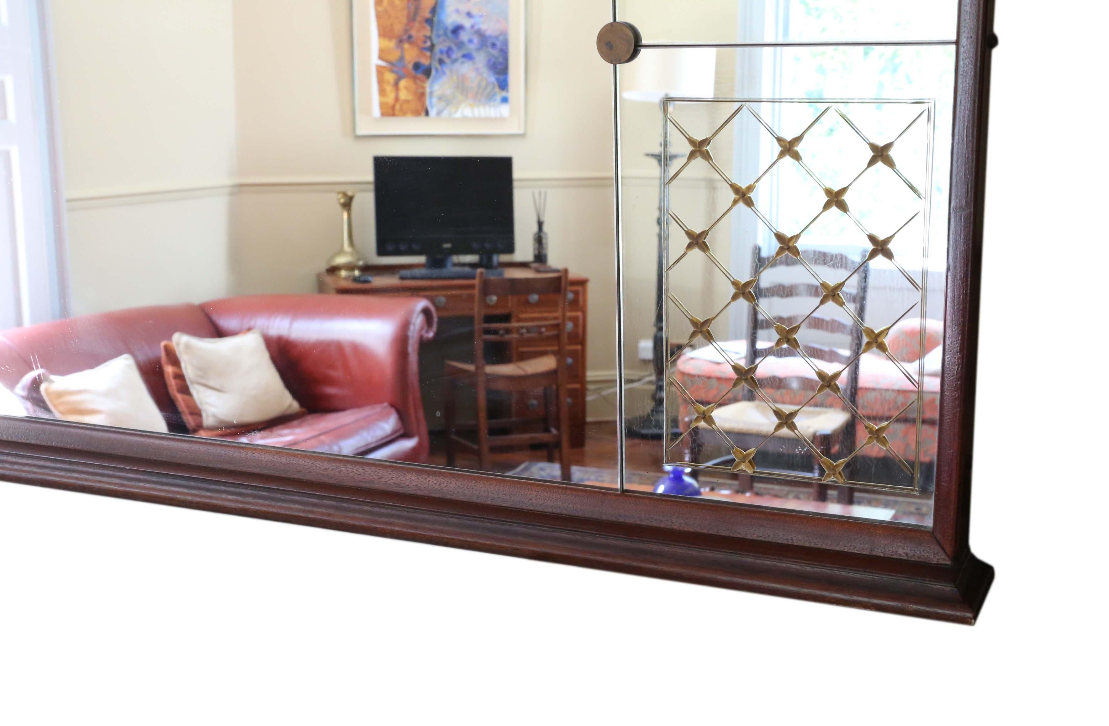 Vetro Antique Large Quality Italian Mahogany Chateau Overmantle / Wall Mirror c.1950 in vendita
