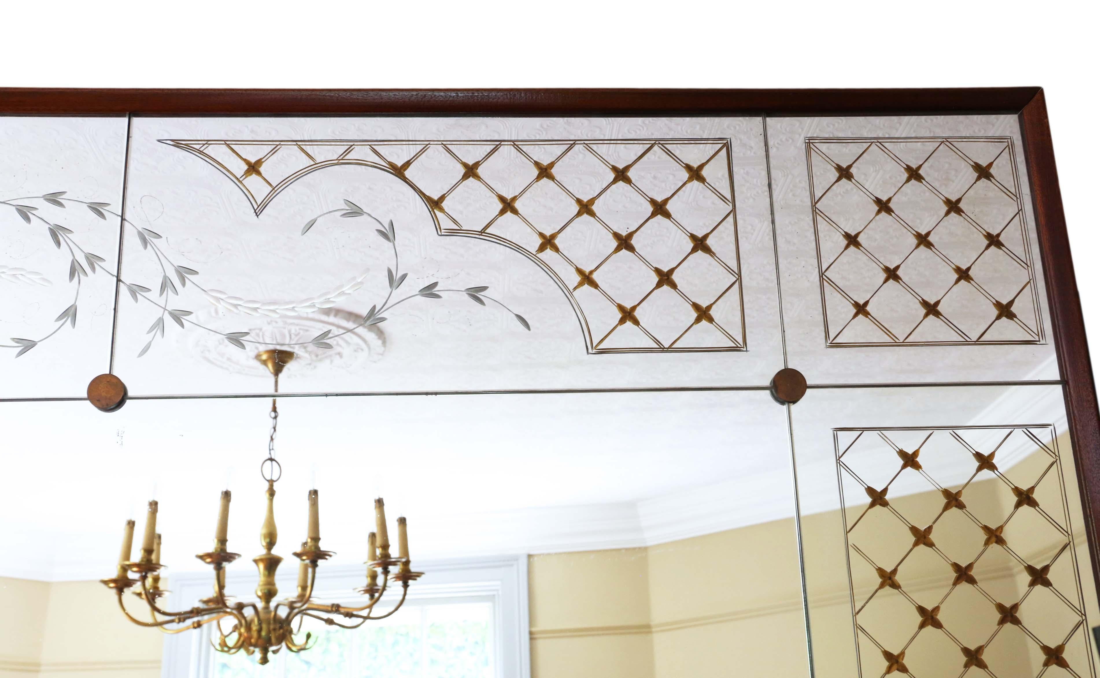 Antique Large Quality Italian Mahogany Chateau Overmantle / Wall Mirror c.1950 in vendita 3