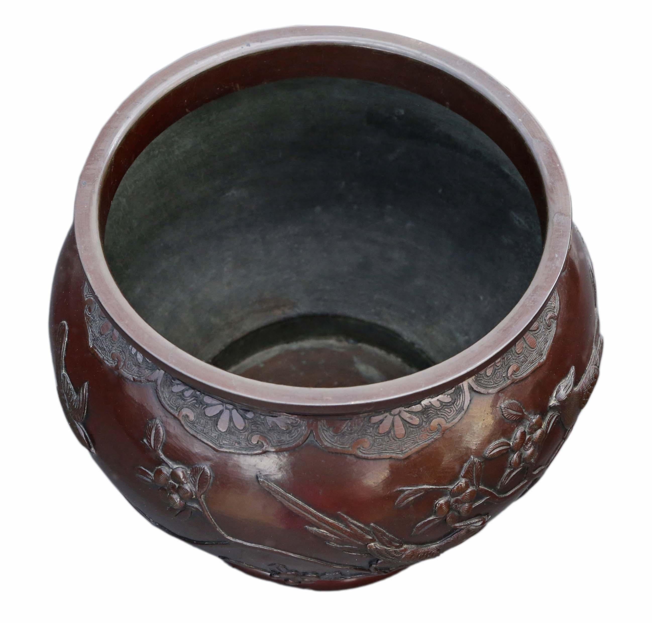 Antiquité Grande Qualité Orientale Japonaise Bronze Jardinière Bowl Censor Planter Me en vente 1