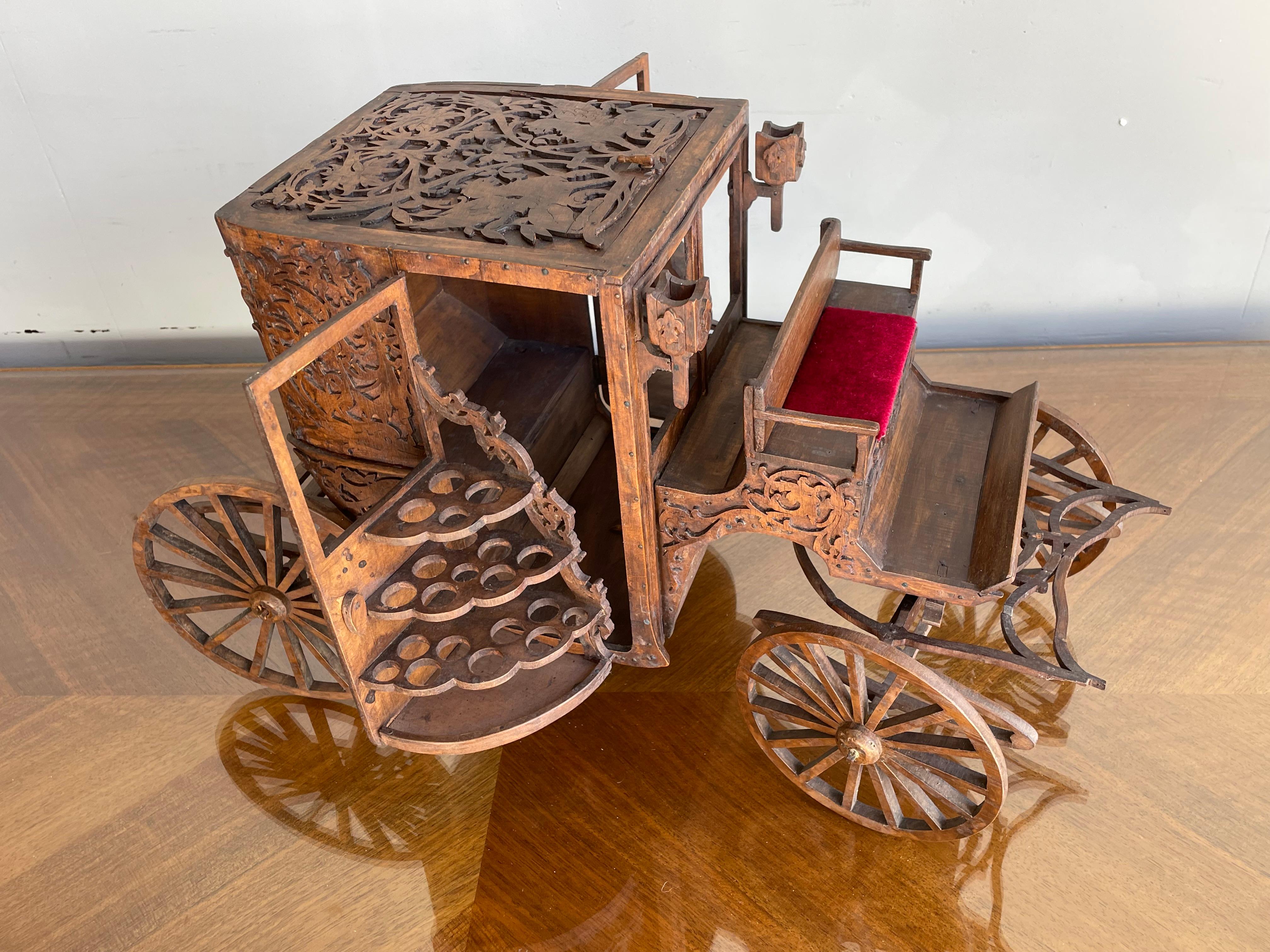Antique Large & Rare, Late 1800s Hand Crafted Wooden Carriage Novelty Cigar Box For Sale 6