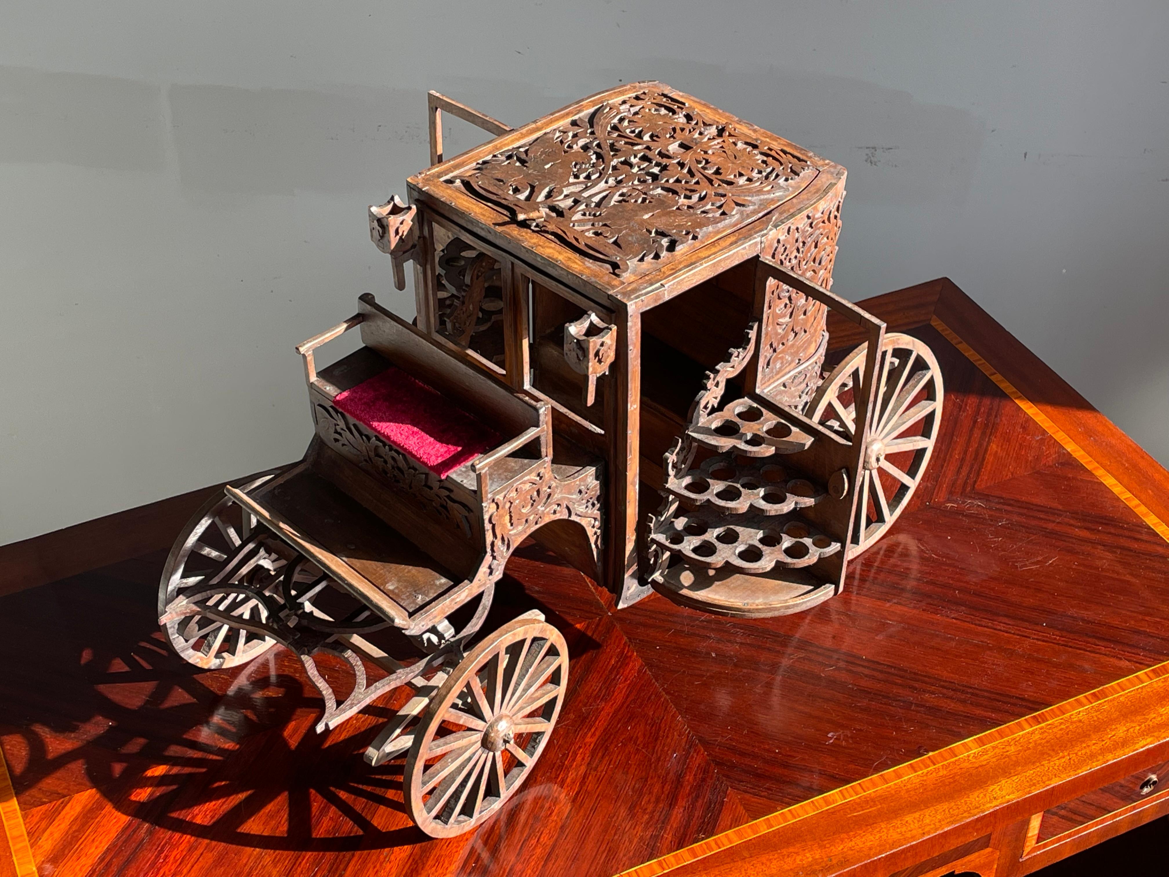 Antique Large & Rare, Late 1800s Hand Crafted Wooden Carriage Novelty Cigar Box For Sale 8