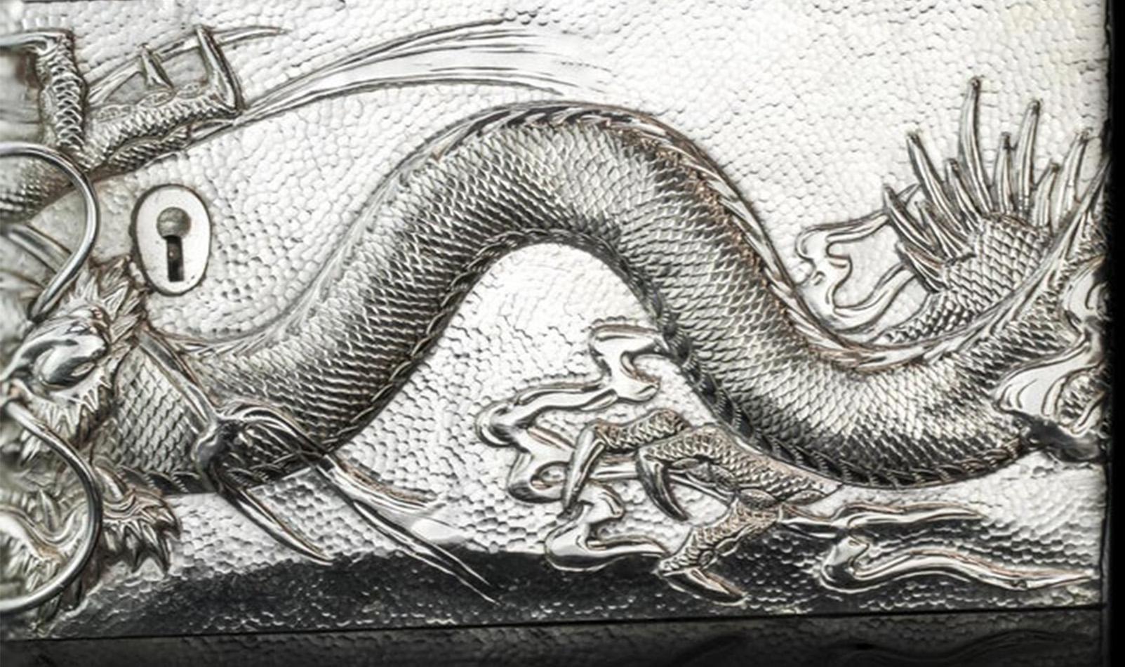 20th Century Chinese Export Silver Dragon Cigar Box , 1880 - 1920s For Sale