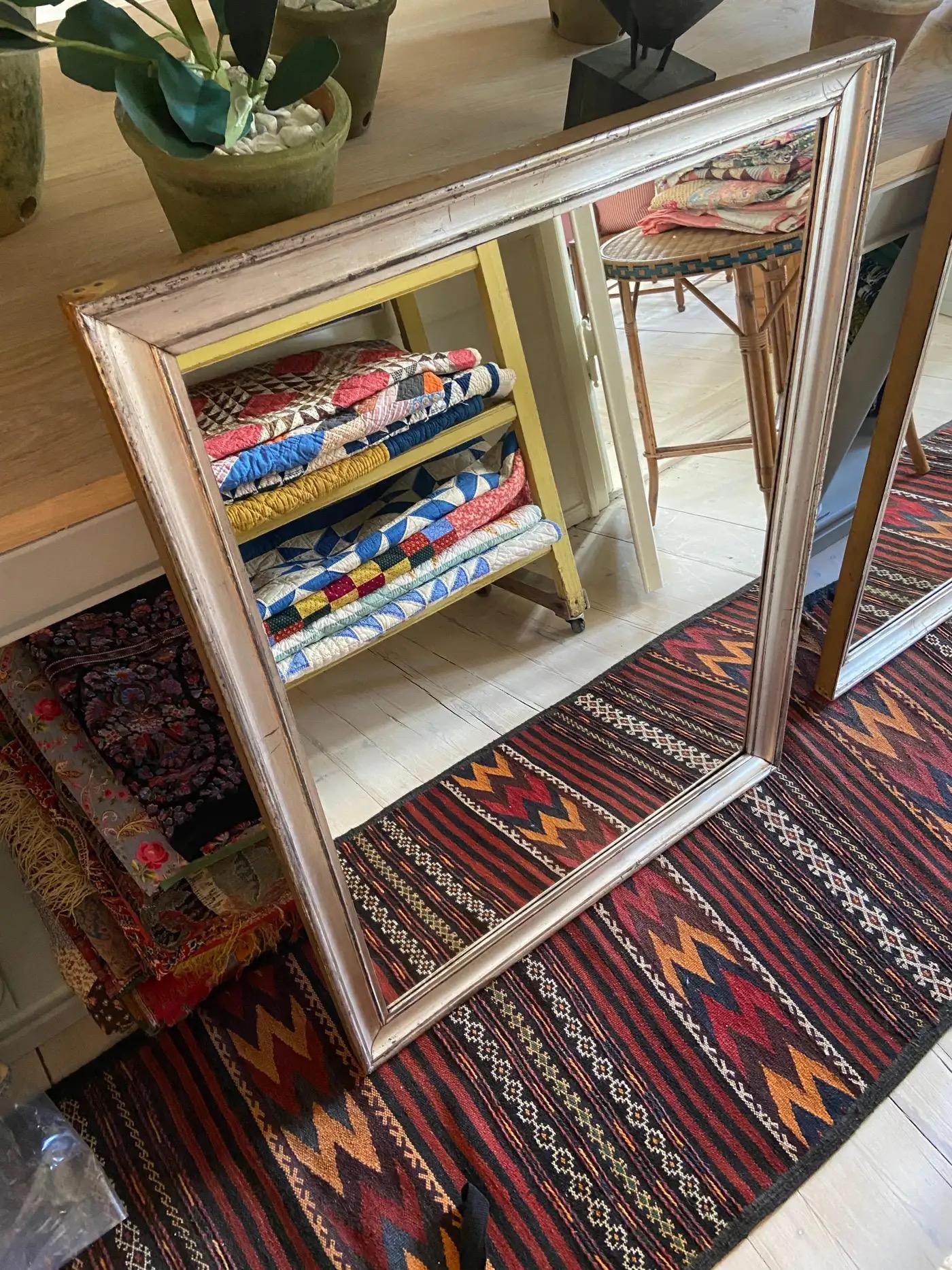 Antique Large Rectangular Mirror with Silver Frame, France, Early 19th Century For Sale 2