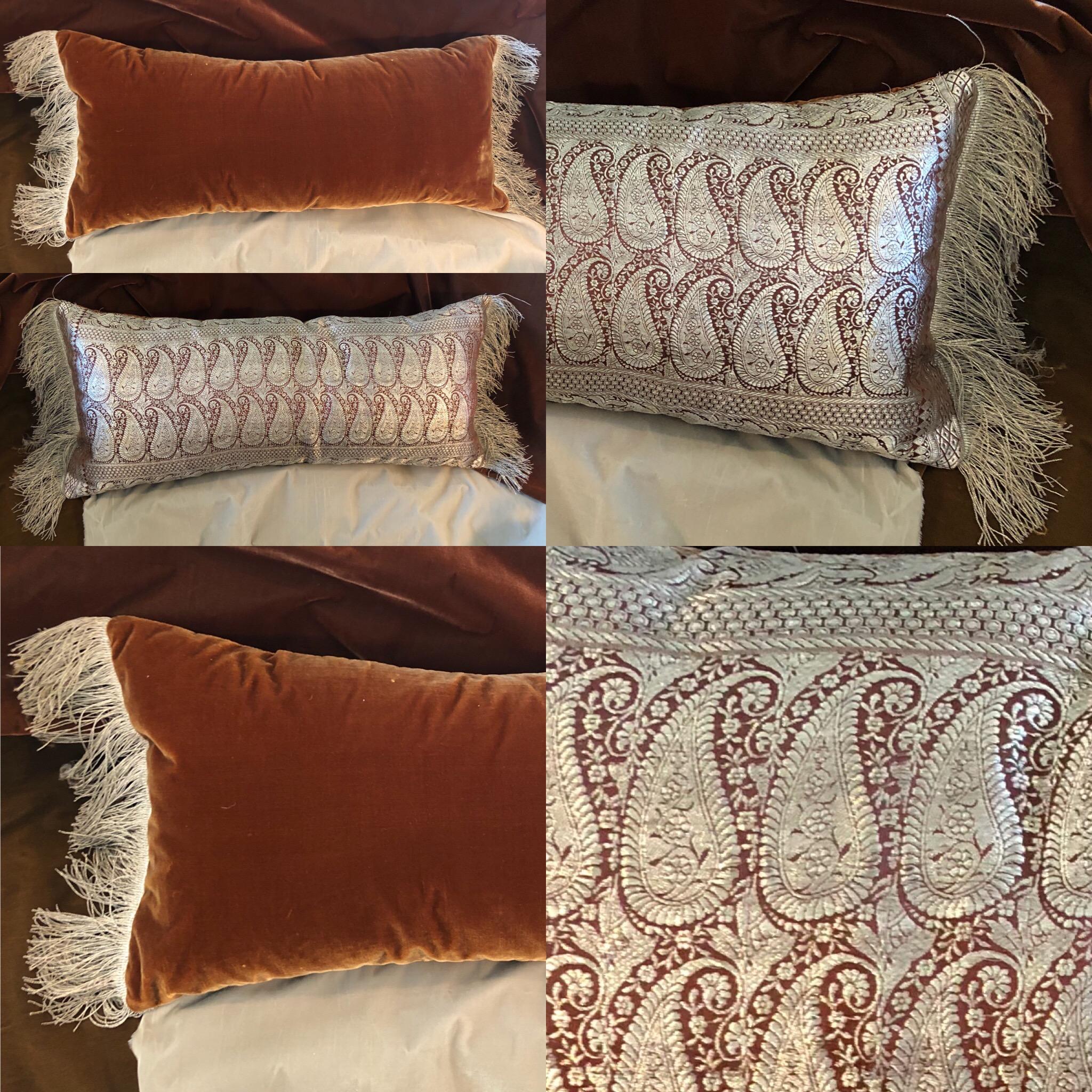 Antikes, großes, rechteckiges, antikes Kissen aus antikem Metallic-Paisley-Stoff (amerikanisch) im Angebot