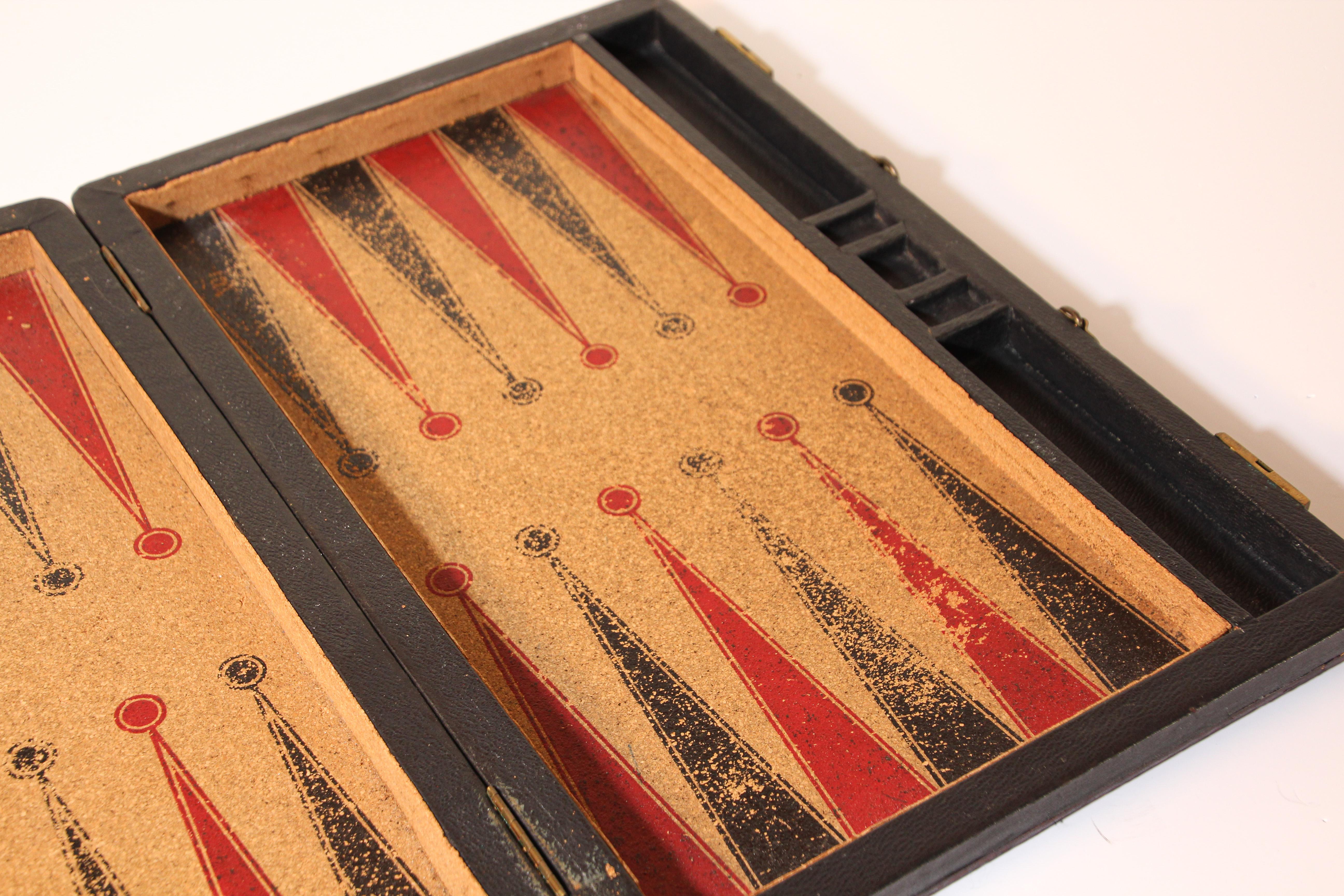 Mid-20th Century Antique Large Red and Black Backgammon Game with Bakelite Pieces