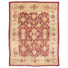 Antiker großer roter und goldener Agra-Teppich, spätes 19. Jahrhundert
