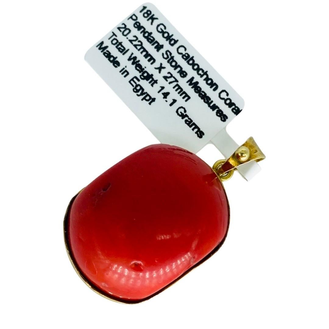 Women's or Men's Antique Large Red Coral Cabochon Stone Pendant Made In Egypt 18k Gold For Sale