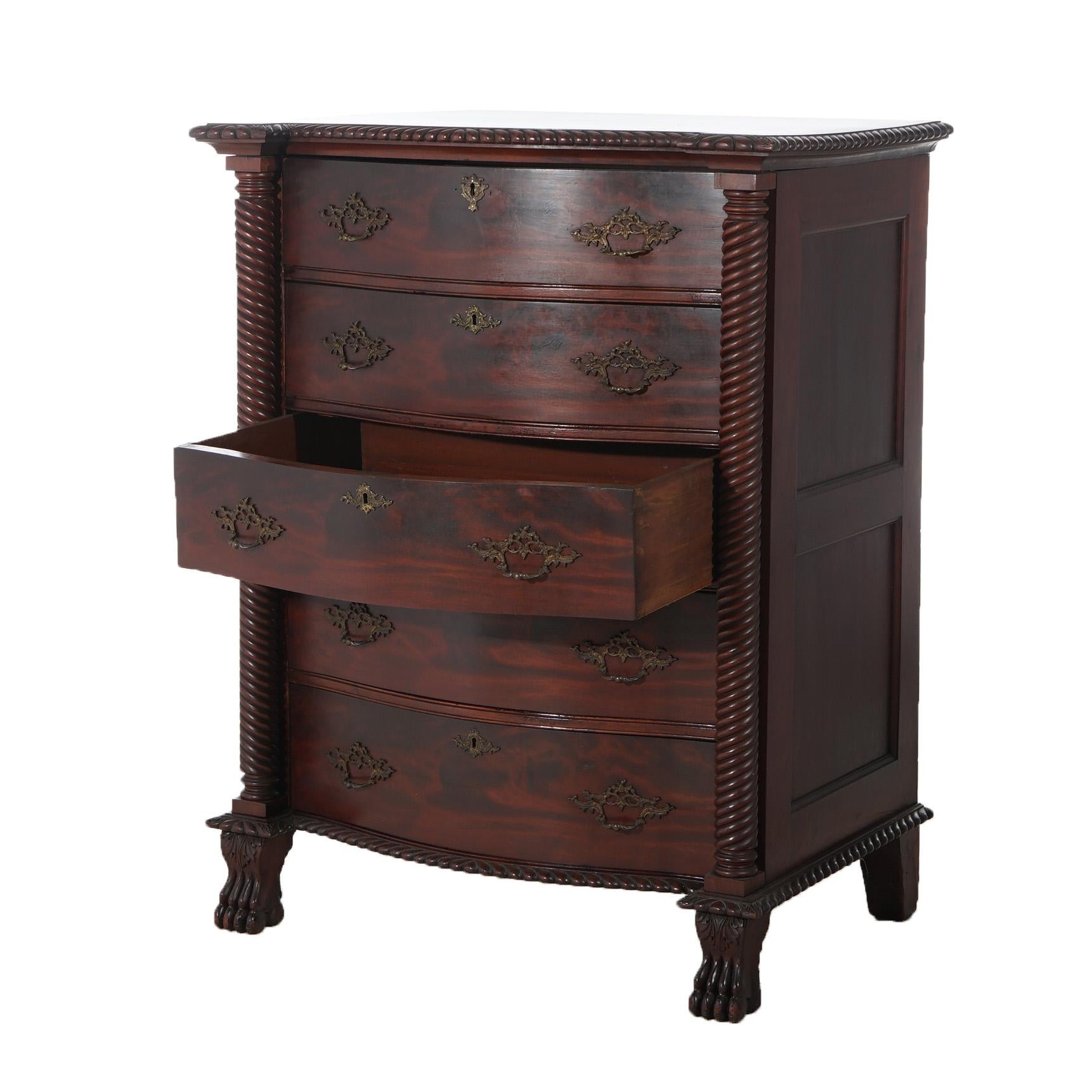 Ancienne commode RJ Horner avec colonnes torsadées et bordure godronnée, vers 1890  1