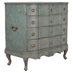 Antique Large Rococo Chest of Drawers Painted Blue, Denmark Dated 1779