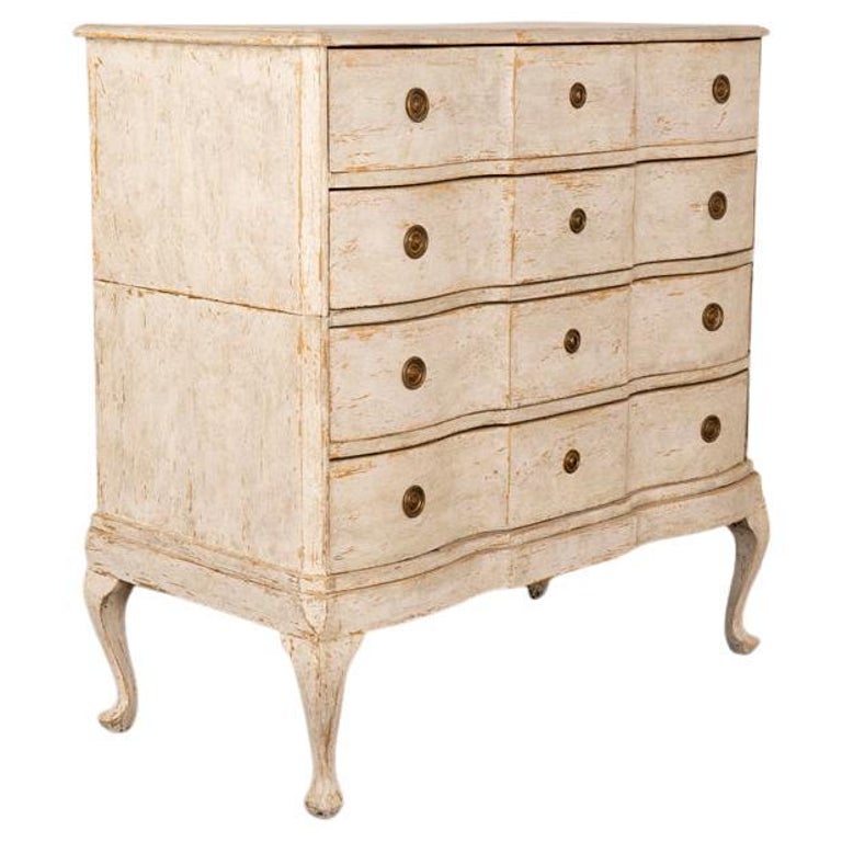 Antique Large Rococo Oak Chest of Drawers Painted White For Sale at 1stDibs