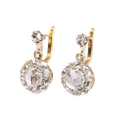 Antique Large Rose Cut Diamonds Earrings, 1900s