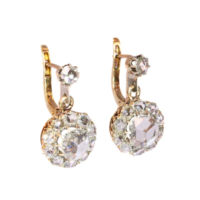 Late Victorian Antique Large Rose Cut Diamonds Earrings, 1900s For Sale