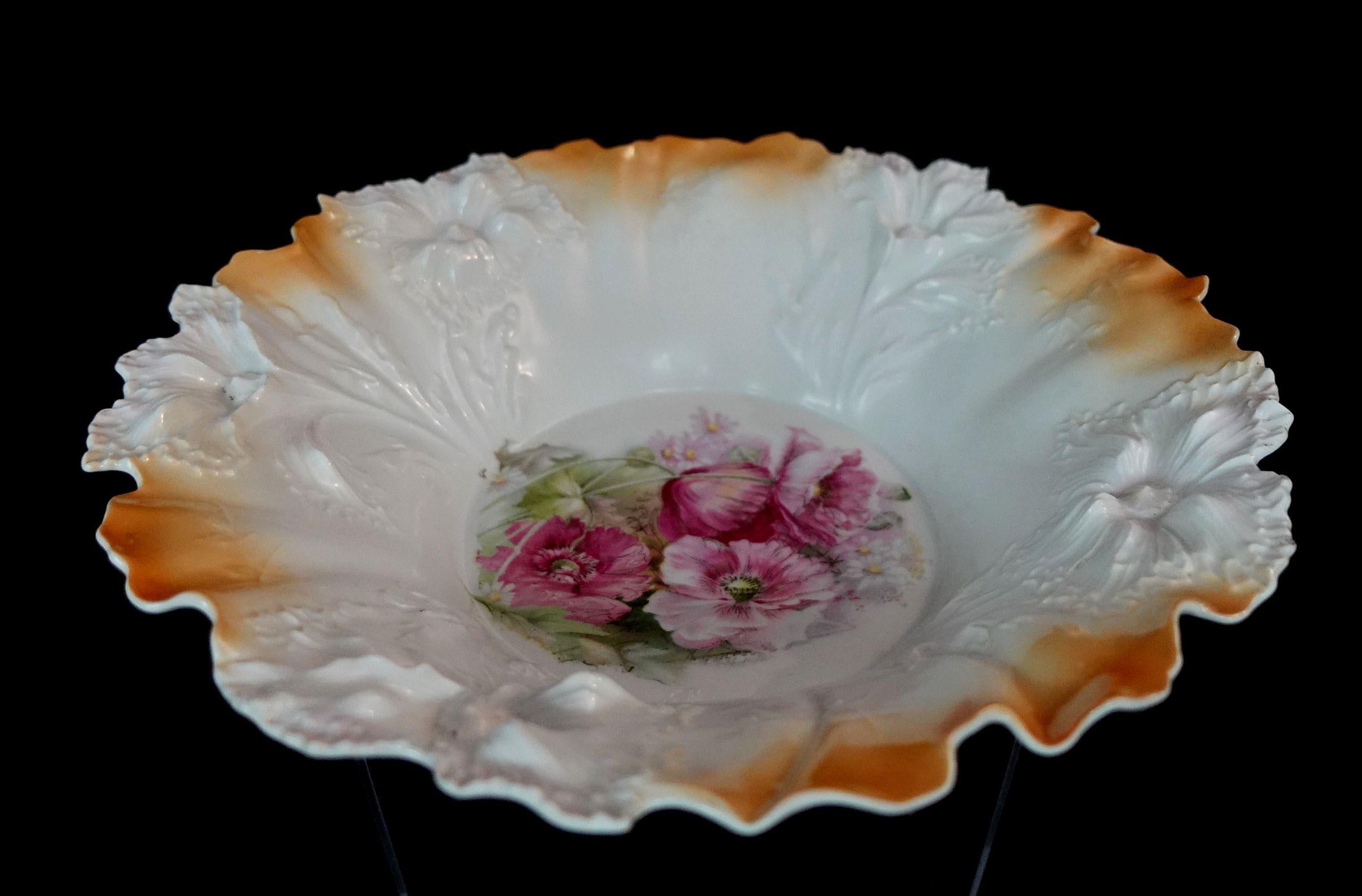 Hand-Crafted Antique Large RS Prussia German Porcelain Bowl, #R00002 For Sale