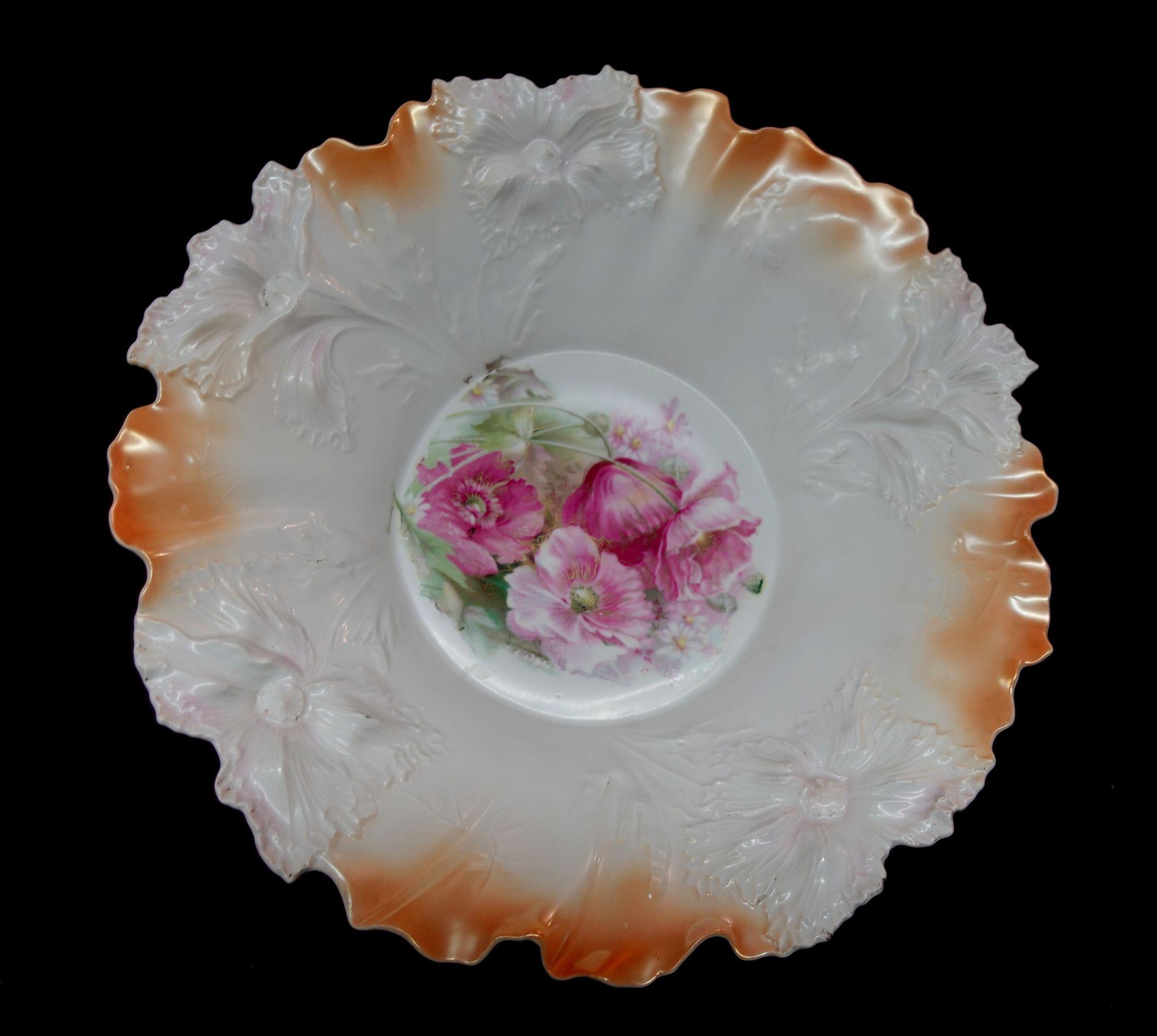 Hand-Crafted Antique Large RS Prussia German Porcelain Bowl, #R00002 For Sale