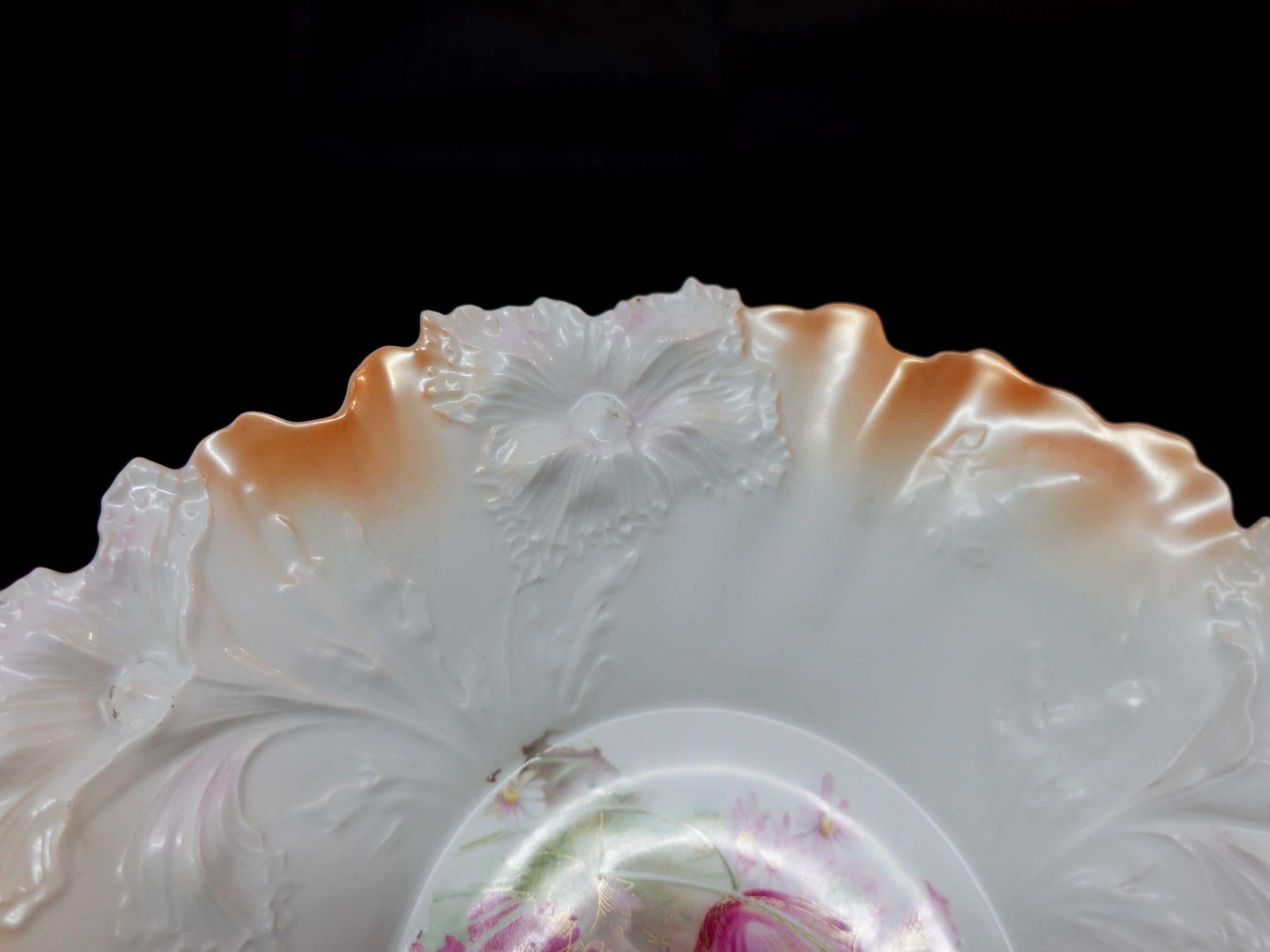 Porcelaine Grand bol ancien en porcelaine allemande RS Prusse, #R00002 en vente