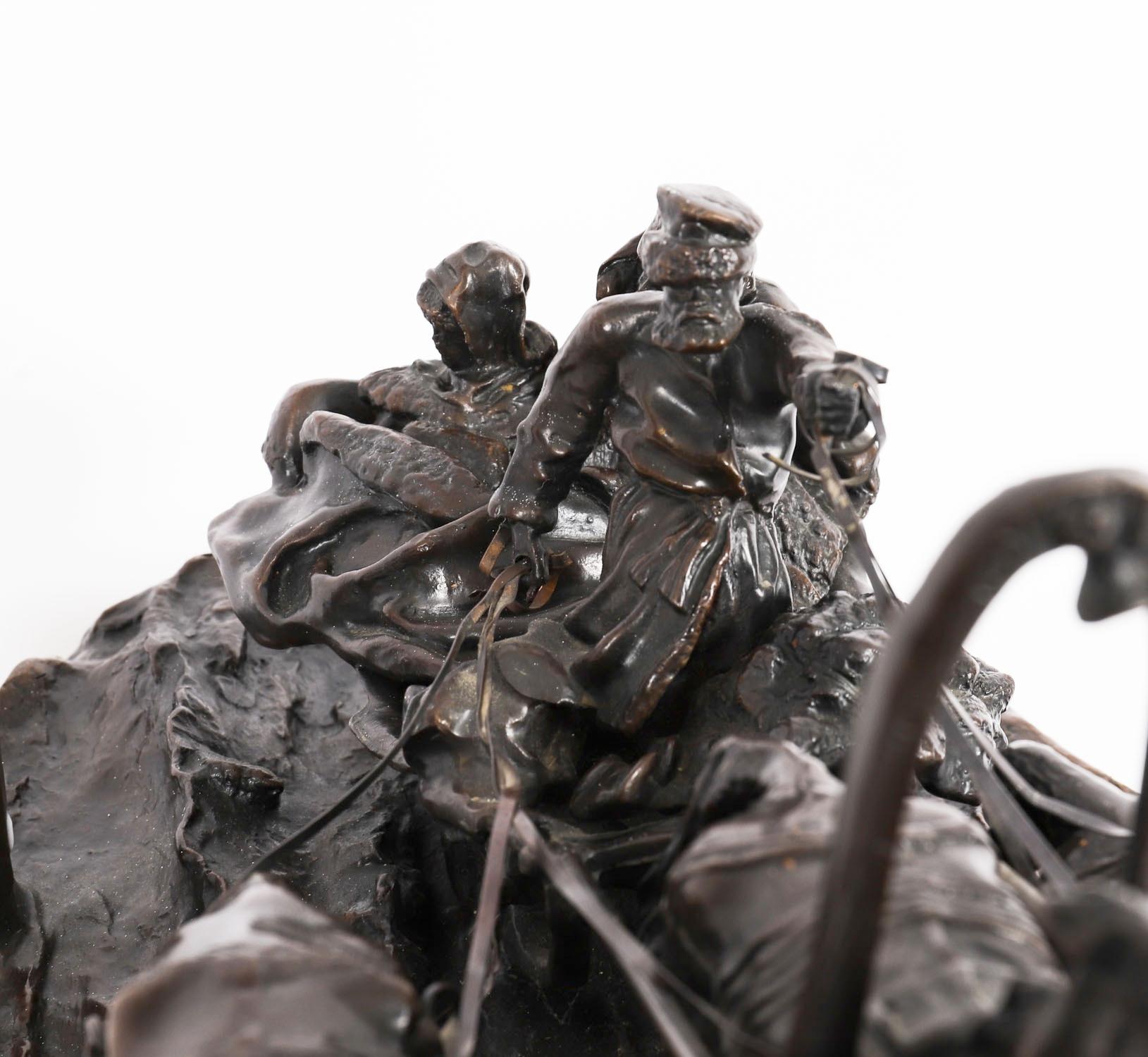 Antique Large Russian Bronze Troika Sculpture Vasily Grachev 20th Century For Sale 7