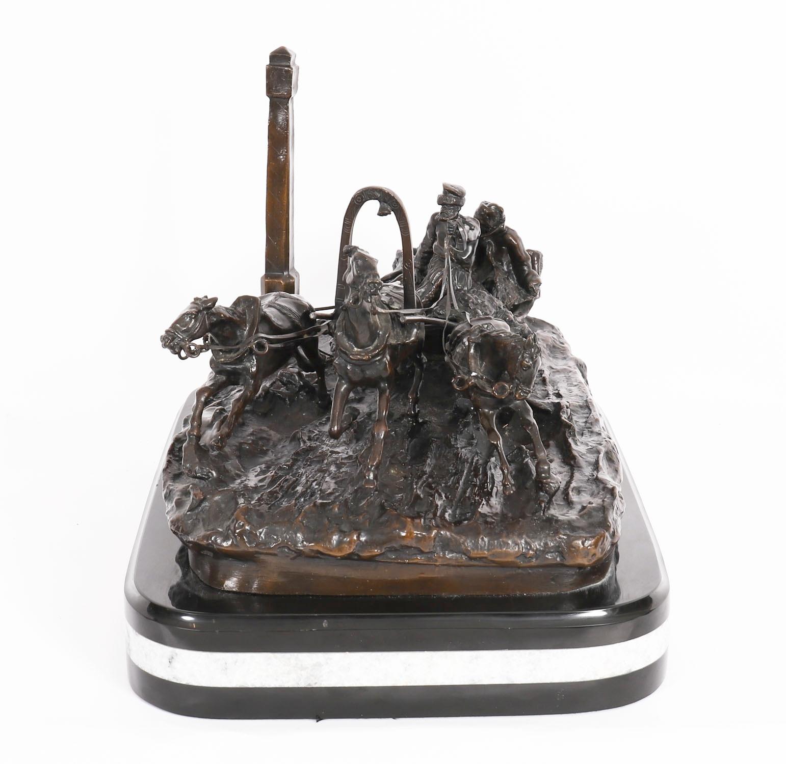 Antique Large Russian Bronze Troika Sculpture Vasily Grachev 20th Century For Sale 10