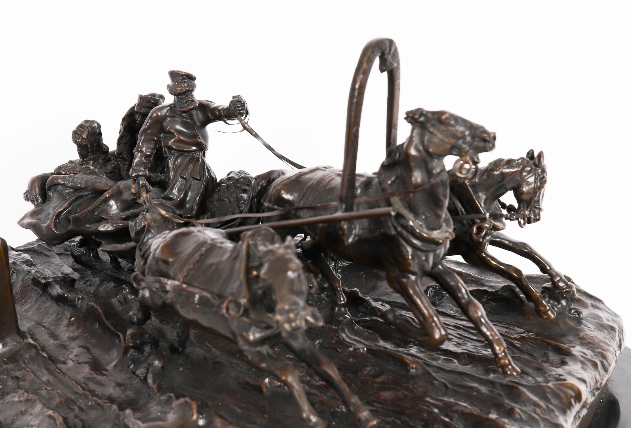 Antique Large Russian Bronze Troika Sculpture Vasily Grachev 20th Century For Sale 11