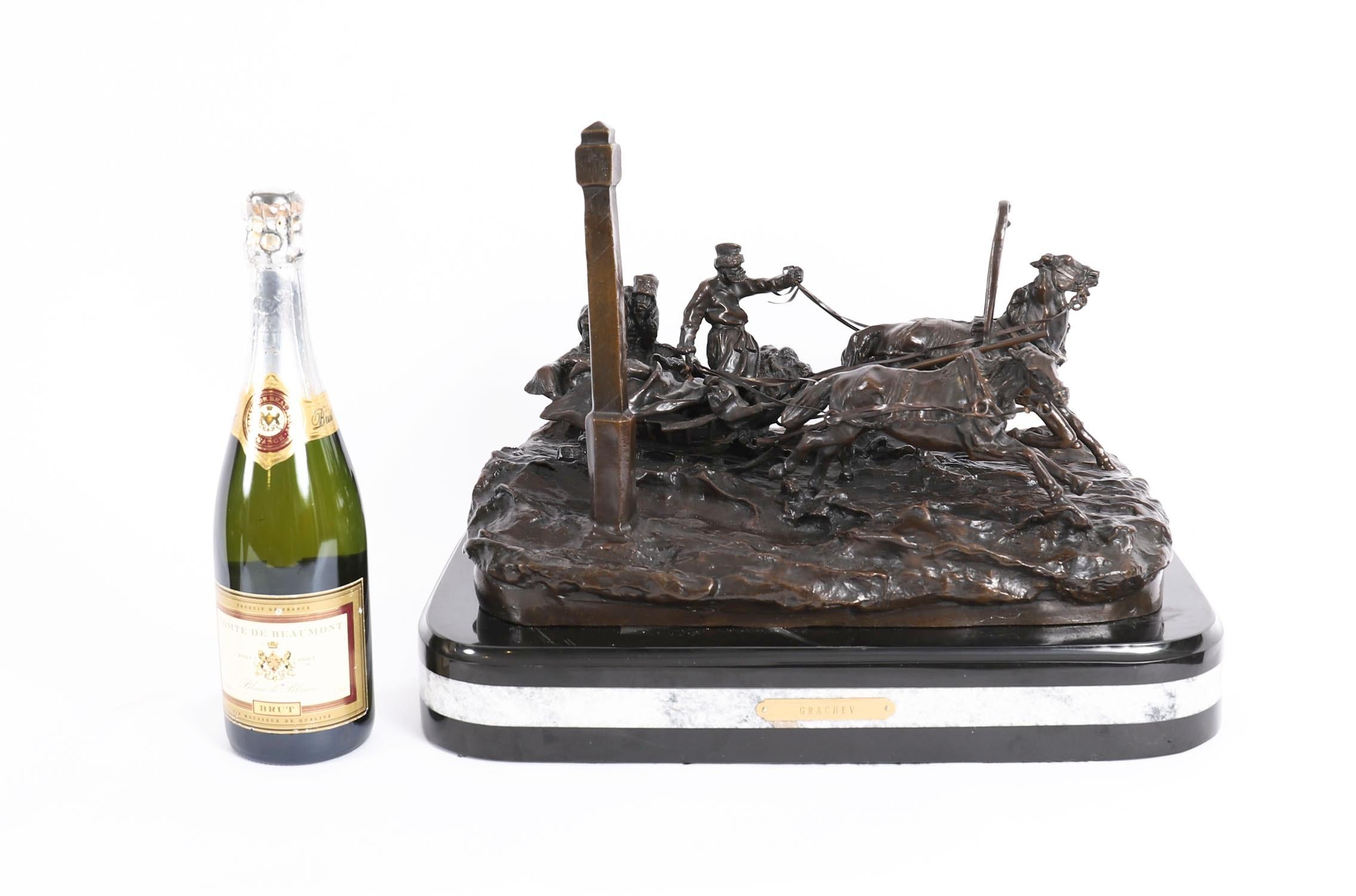 Antique Large Russian Bronze Troika Sculpture Vasily Grachev 20th Century For Sale 16