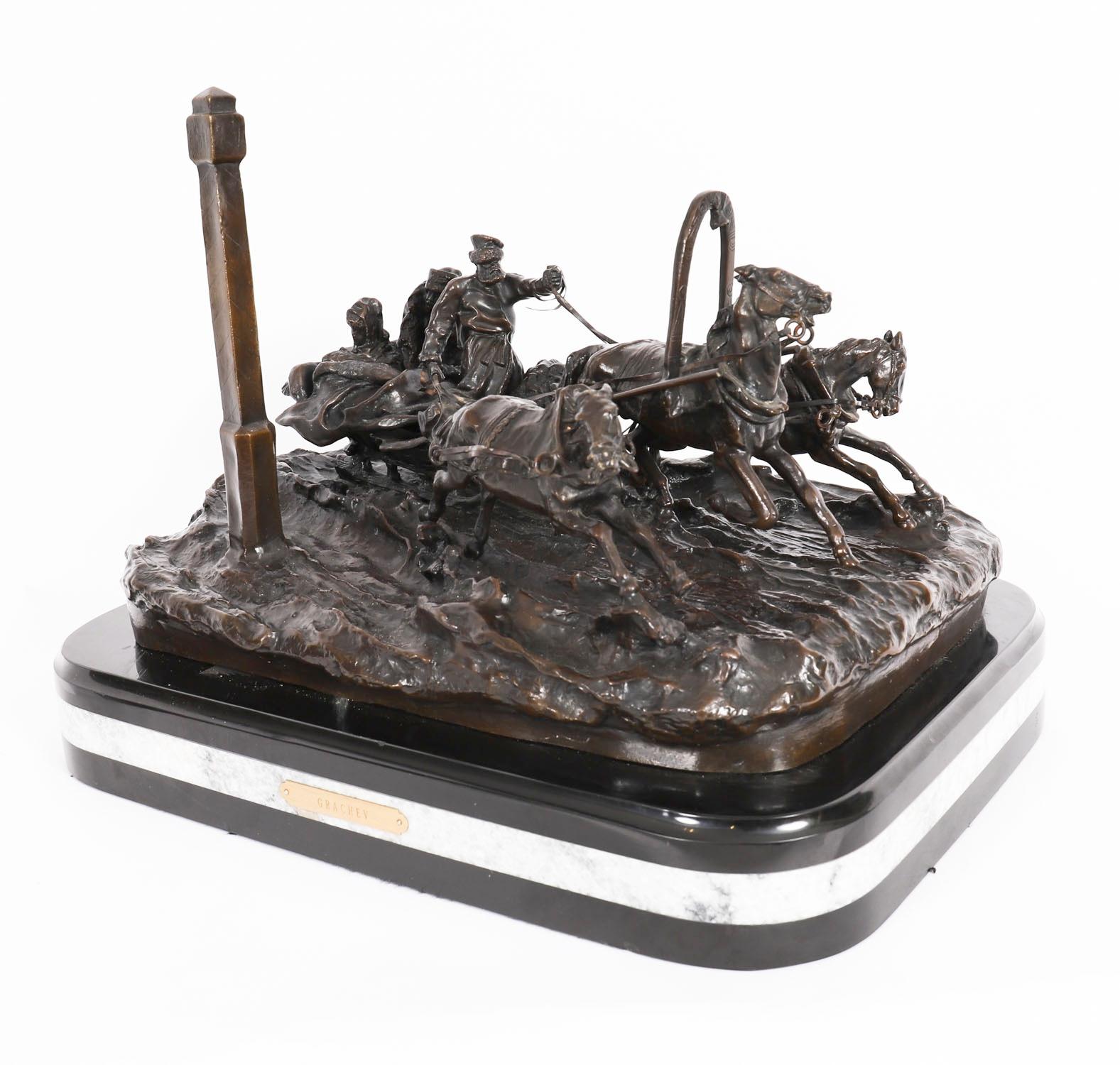 Antique Large Russian Bronze Troika Sculpture Vasily Grachev 20th Century For Sale 17