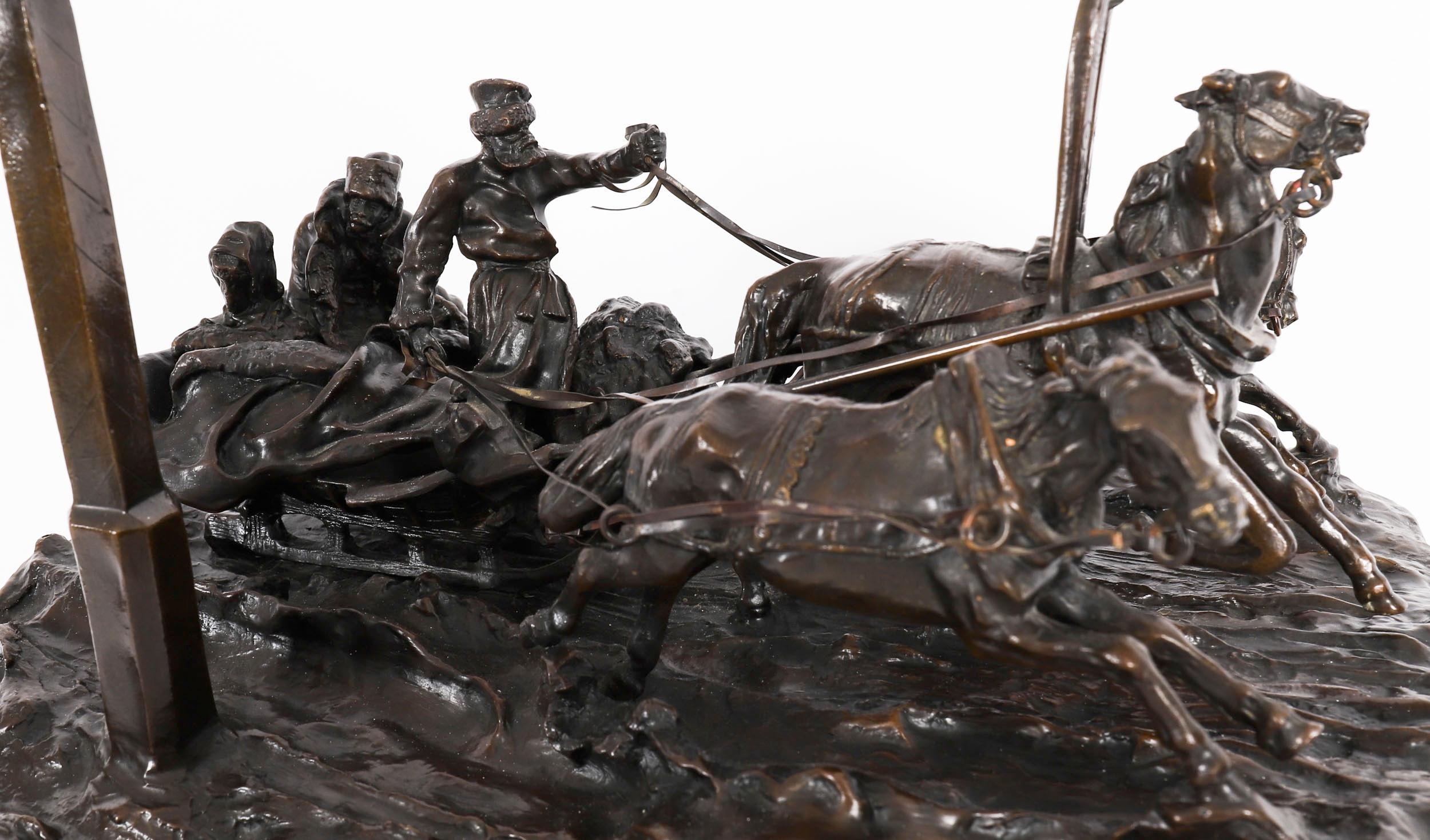 Antique Large Russian Bronze Troika Sculpture Vasily Grachev 20th Century For Sale 1