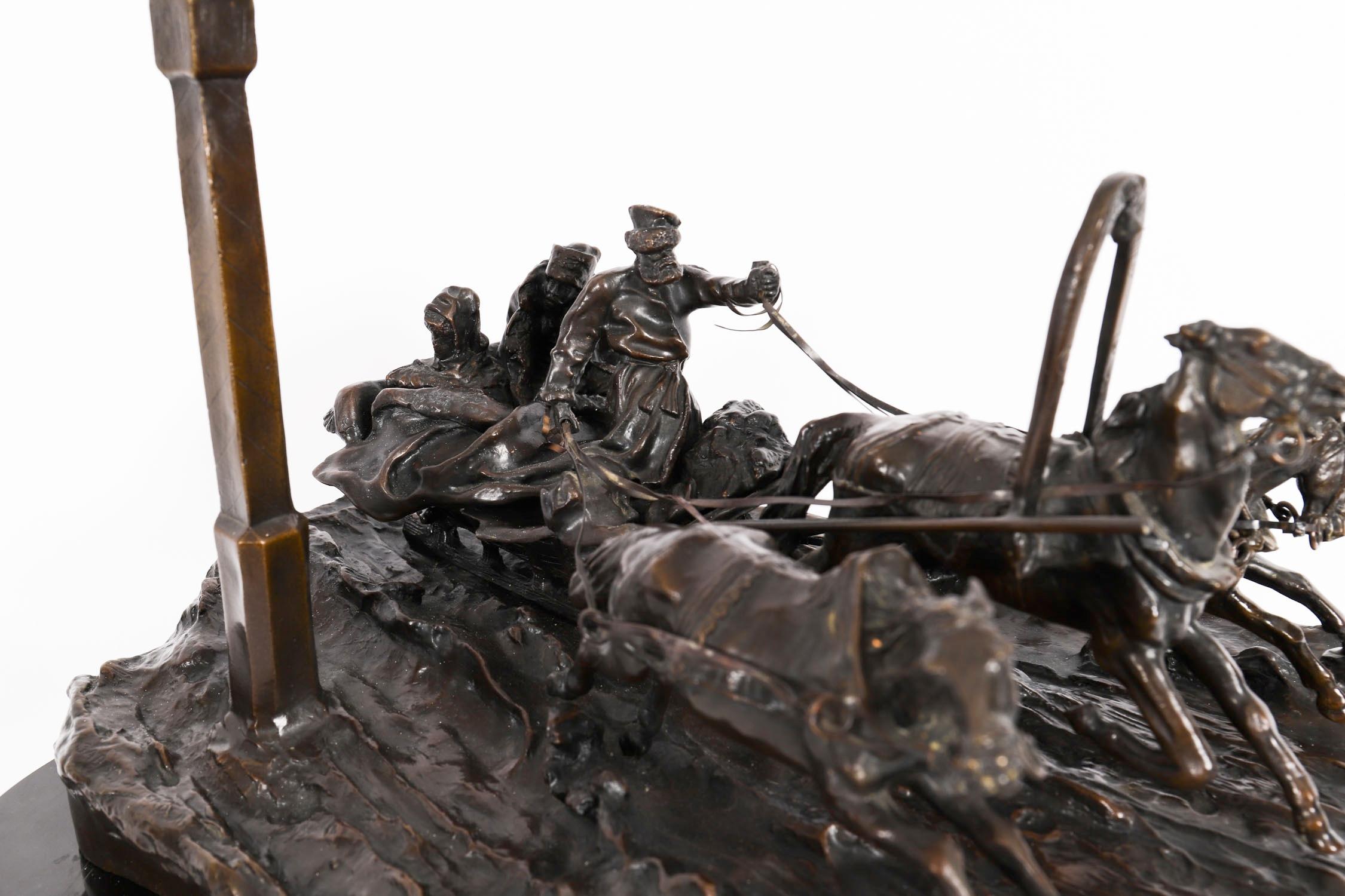 Antique Large Russian Bronze Troika Sculpture Vasily Grachev 20th Century For Sale 2