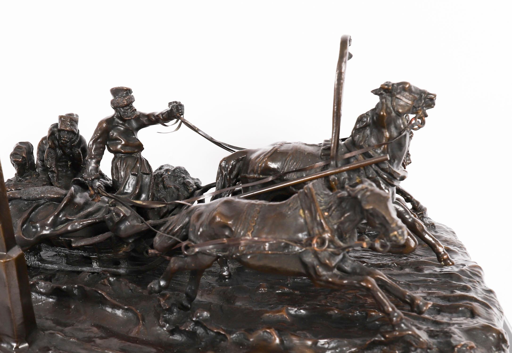 Antique Large Russian Bronze Troika Sculpture Vasily Grachev 20th Century For Sale 3