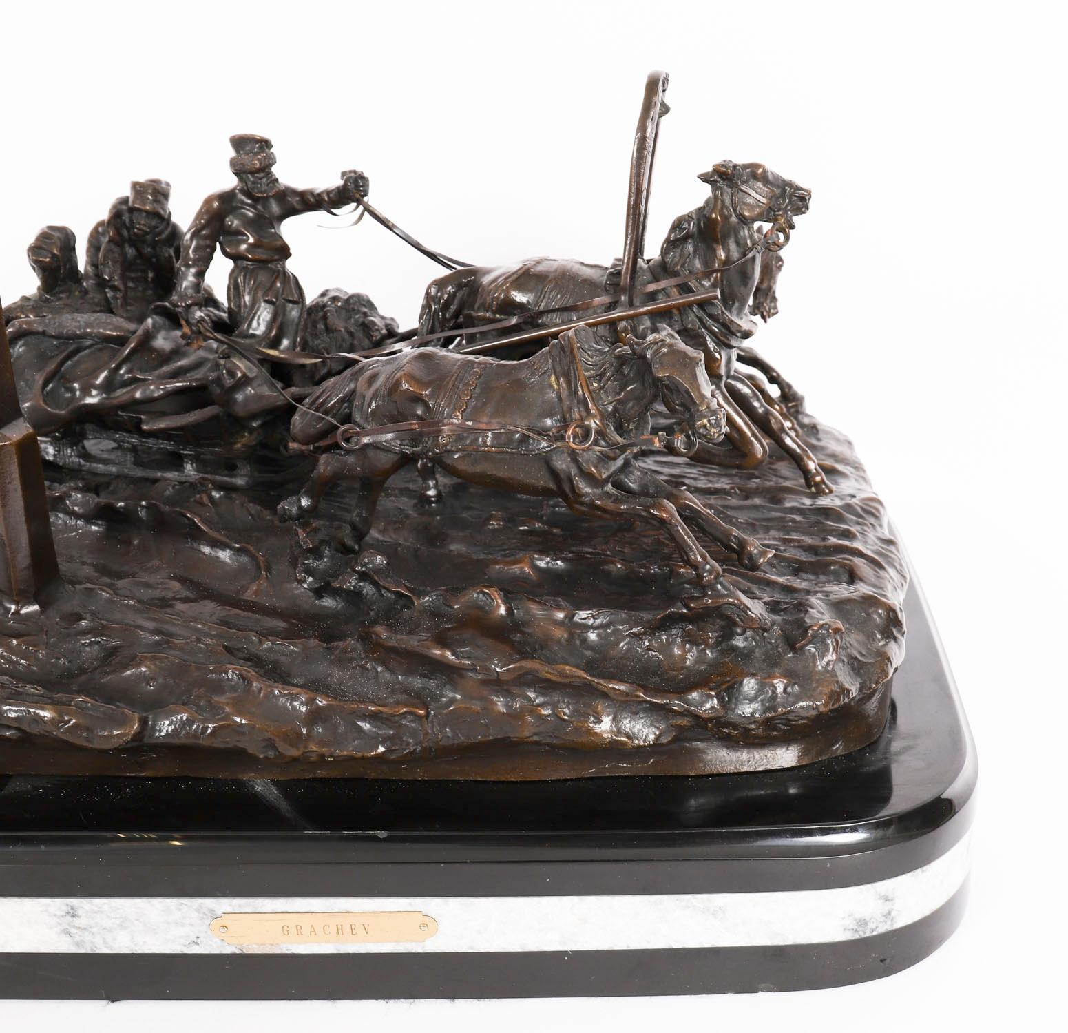 Antique Large Russian Bronze Troika Sculpture Vasily Grachev 20th Century For Sale 4