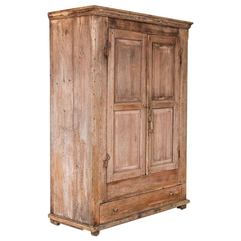 Antique Large Rustic Pine Armoire with Interior Hanging Options
