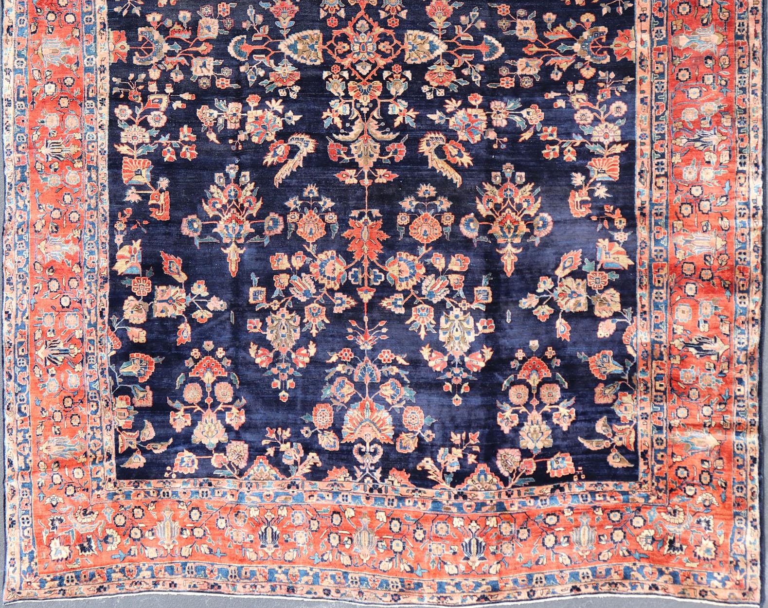 Antique Sarouk Farahan rug with all over floral design. Keivan Woven Arts /  rug R20-0835, country of origin / type: Iran / Sarouk Farahan, circa 1910's, 
Measures: 12'1 x 15'8.
This outstanding large antique Sarouk, very finely woven carpet, is