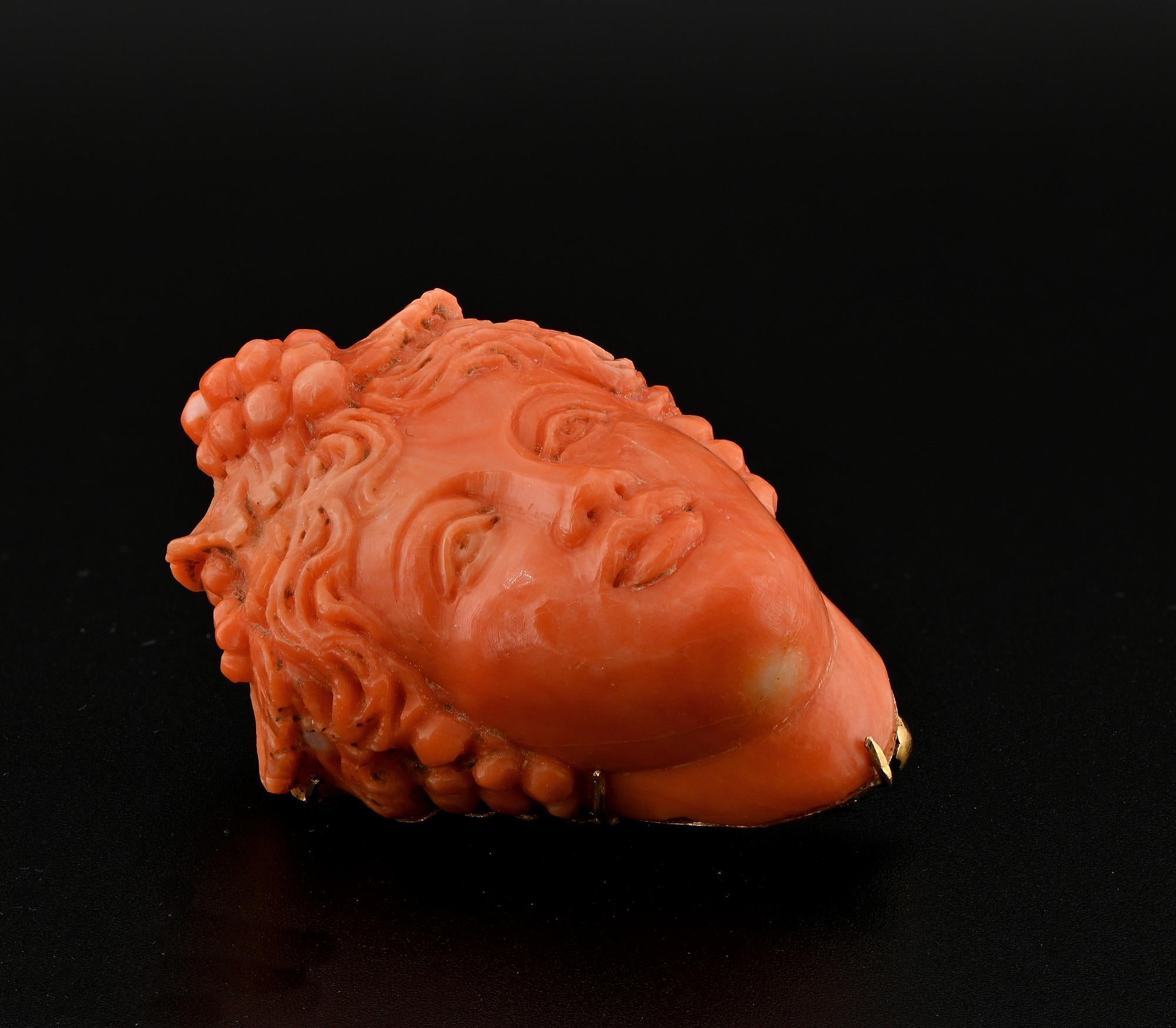 Antique Large Scale Coral Baccante Brooch For Sale 1