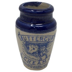 Ancien grand pot publicitaire écossais en grès crème "Buttercup"