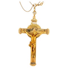 Antique Large Sculptured 18K Yellow Gold Jesus Cross