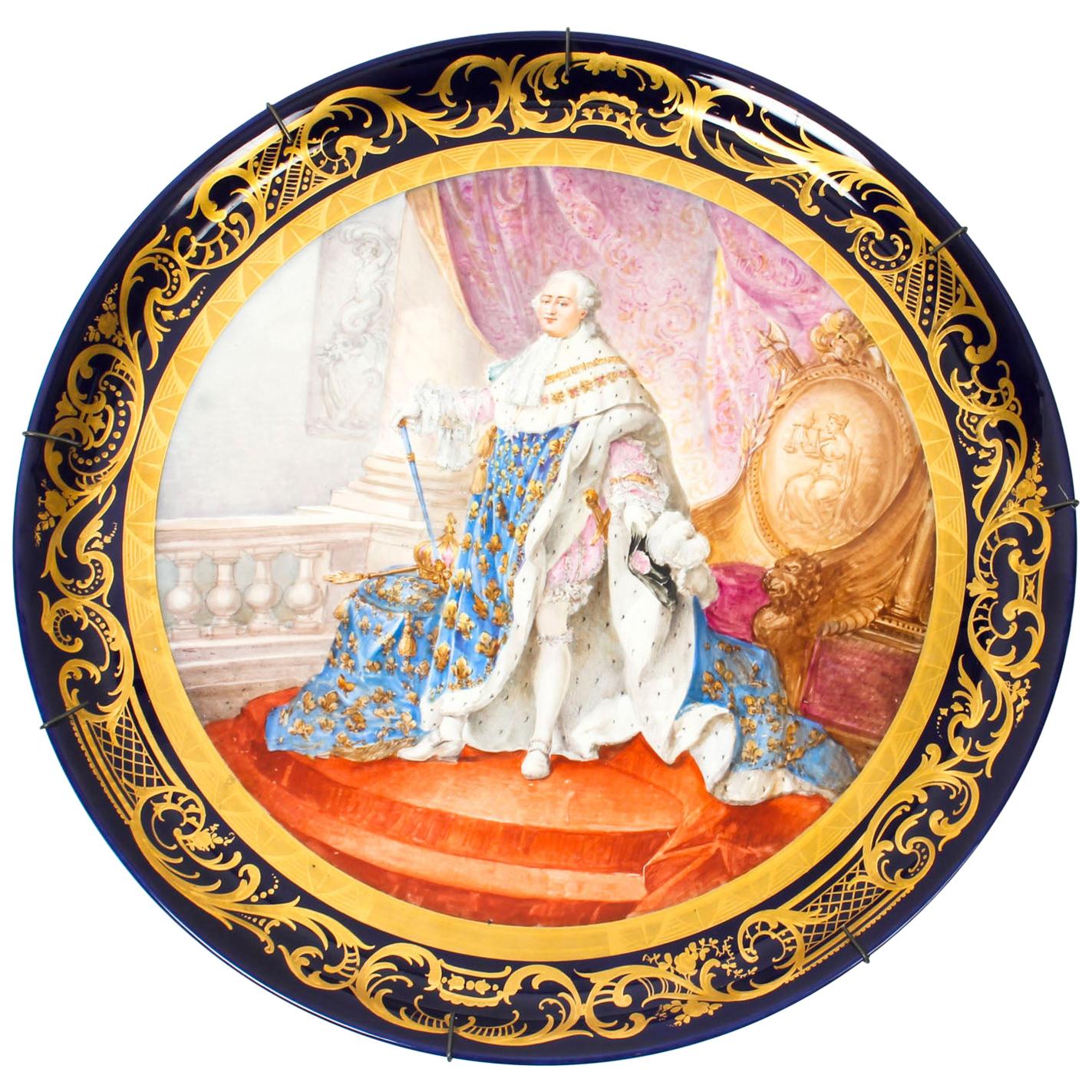 Antique Large Sevres Porcelain Charger Louis XV M.Rochette, 19th Crntury