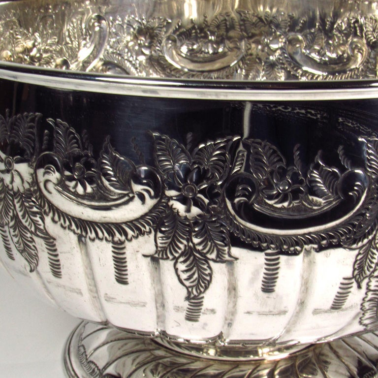 Antique Large Sheffield Silver Plate Footed Punch Bowl For Sale at 1stdibs