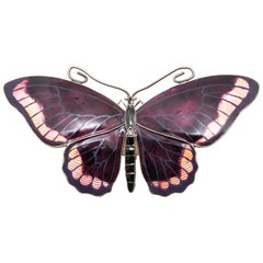 Antique Large Silver and Purple Enamel Butterfly Brooch