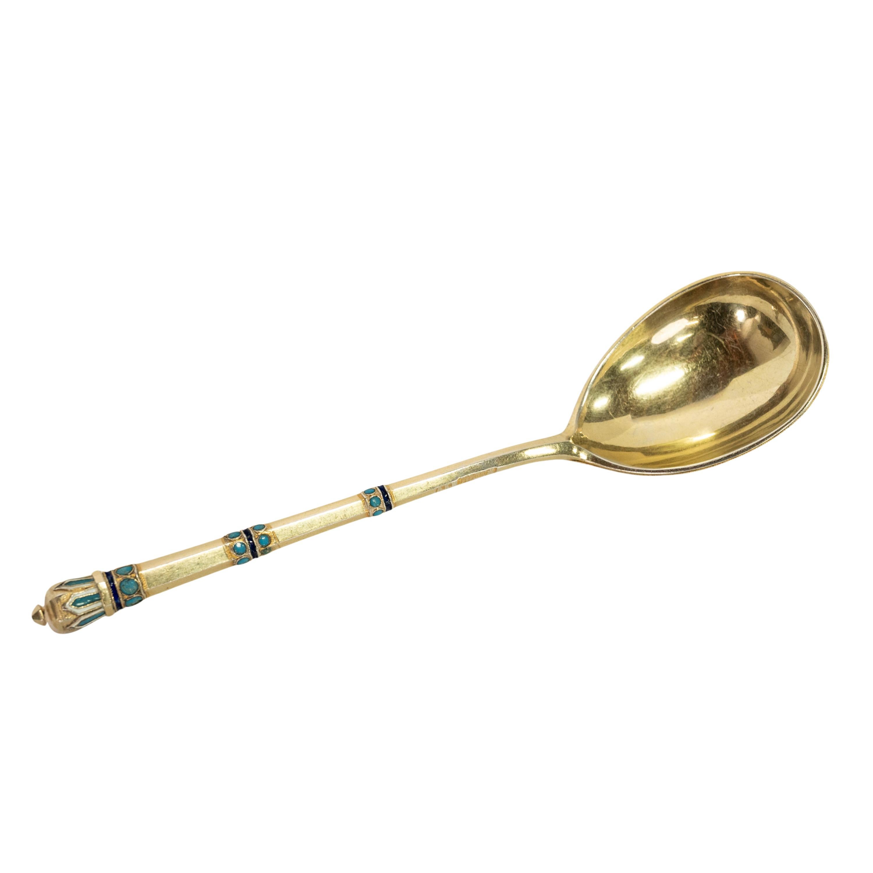 Antiker großer kaiserlicher russischer Cloisonné-Löffel aus Silber, Alexi Kitovsky Moskau 1886 (Russisch) im Angebot